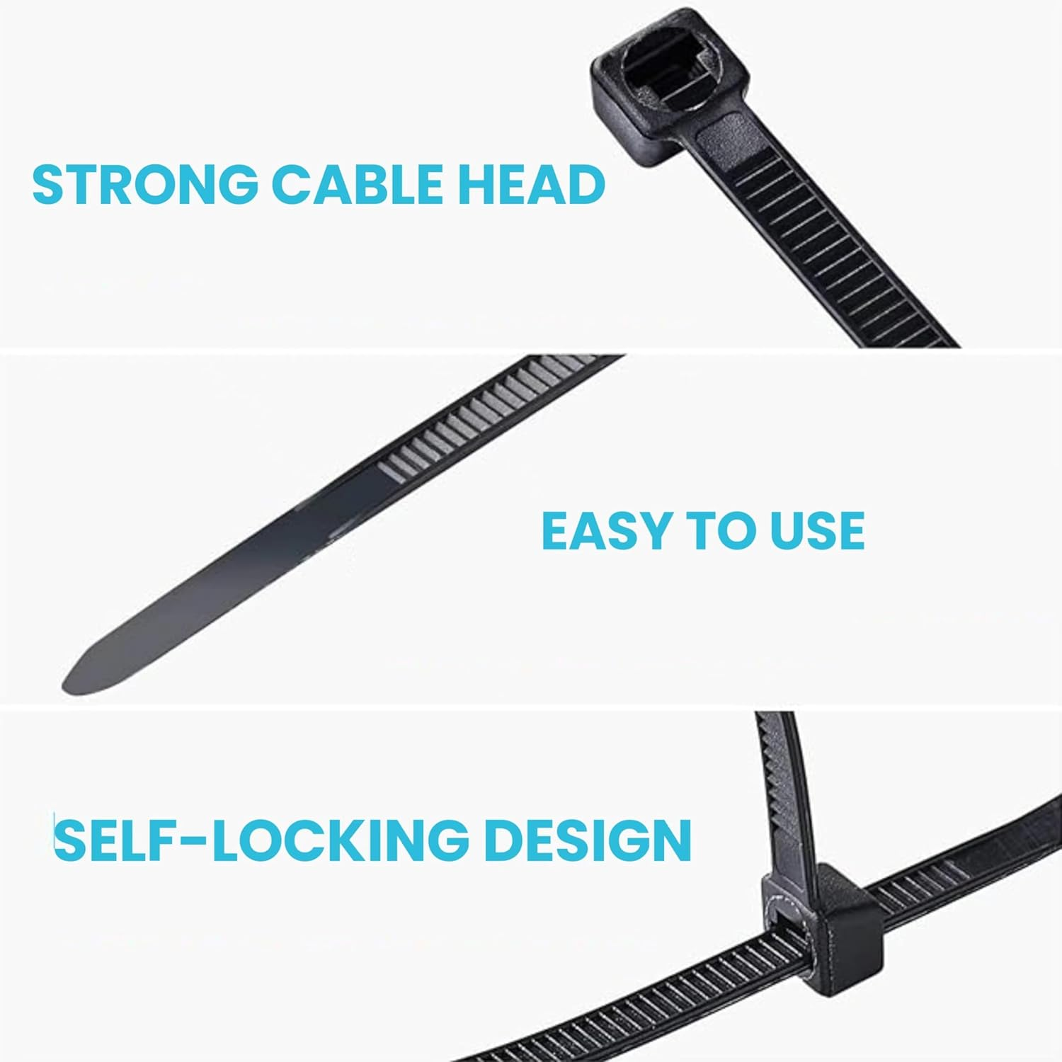 500 Cable Ties, 150Mm X 3.5Mm Nylon Zip Ties, Self-Locking Nylon Cable Wire Ties, Multi-Purpose Cable Zip Ties for Indoor and Outdoor Use (Black) image number 2