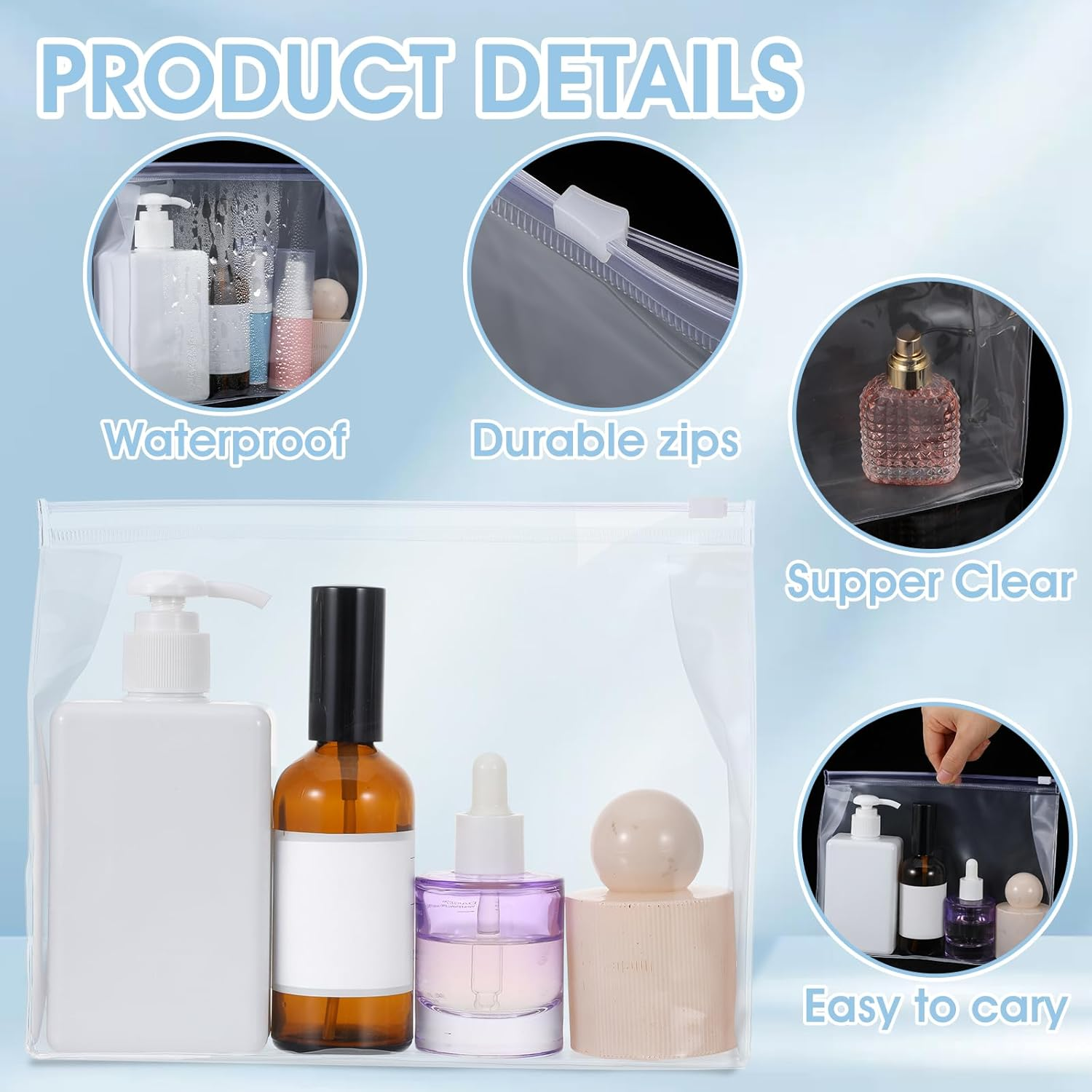 30 PCS Small Clear Makeup Bag, Mini PVC Waterproof Cosmetic Organizer Bags Portable Swimsuit Storage Bag Clear Organizer Pouches with Zipper for Women Men Travel Toiletry Vacation, 8.7" X 6.7" image number 5