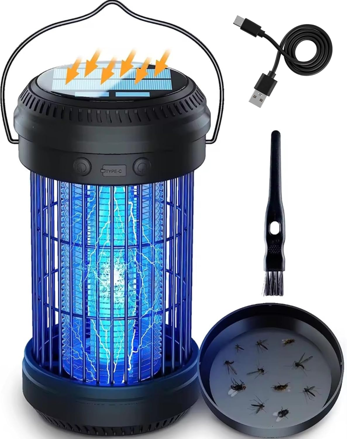 Bug Zapper &ndash; Solar & USB Rechargeable Insect Killer Lamp, Black&ndash; 5W UV Light with 4200V High Voltage Grid &ndash; Portable Indoor/Outdoor Mosquito Trap for Home, Patio, Garden & Camping image number 6