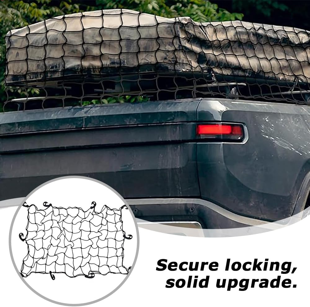 Heavy-Duty Cargo Net, 120X80 Cm Universal Car Net for Pickup Trucks & Suvs, 10Reinforced ABS Hooks, Large Adjustable Elastic Heavy Duty Luggage Net, Secures Roof Rack & Truck Bed Loads