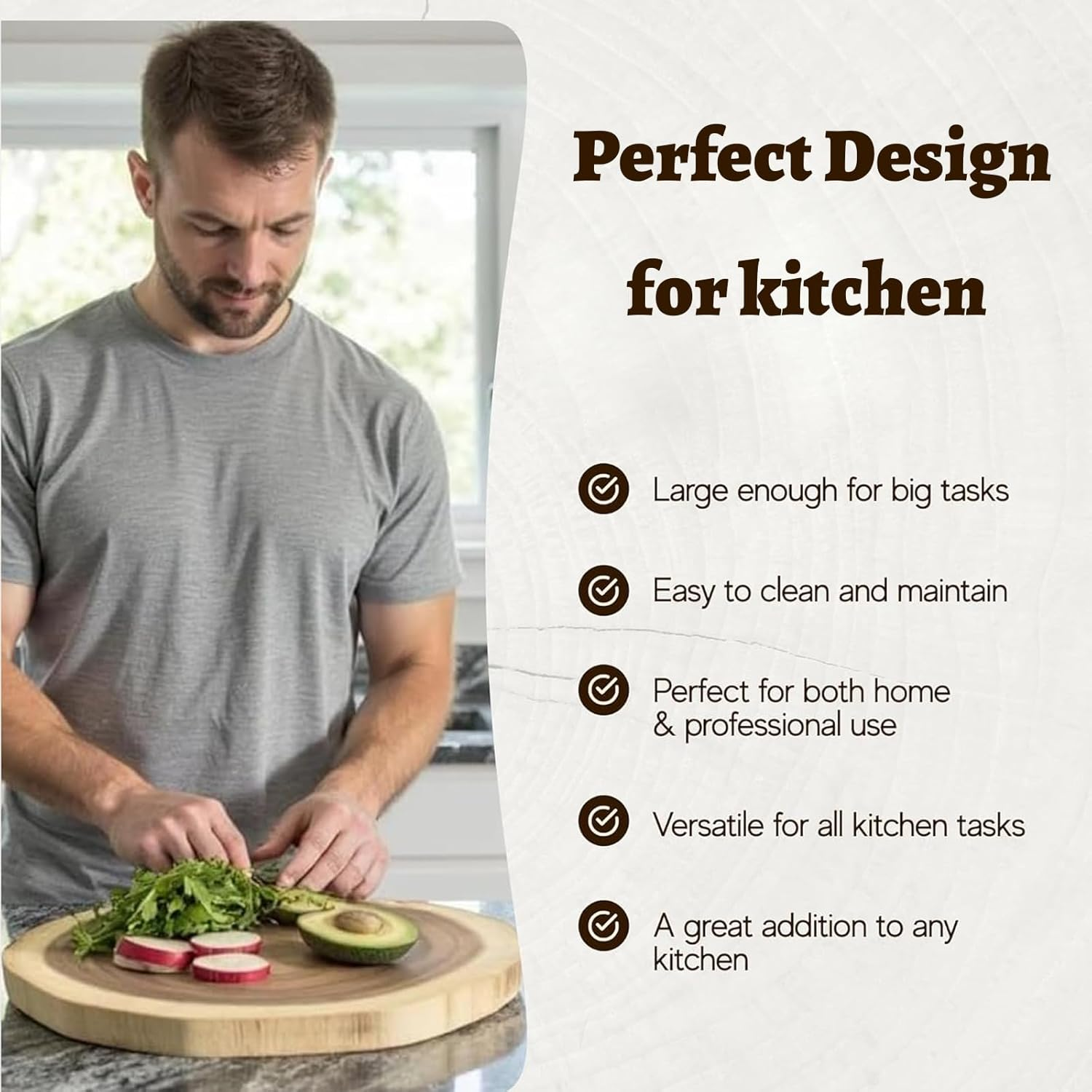 Round Chopping Board Acacia Wood Natural Wooden Charcuterie Board,Wooden Cutting Board, Reversible Serve Board with Unique Wood Grain Pattern for Kitchen,Meat,Cheese image number 3