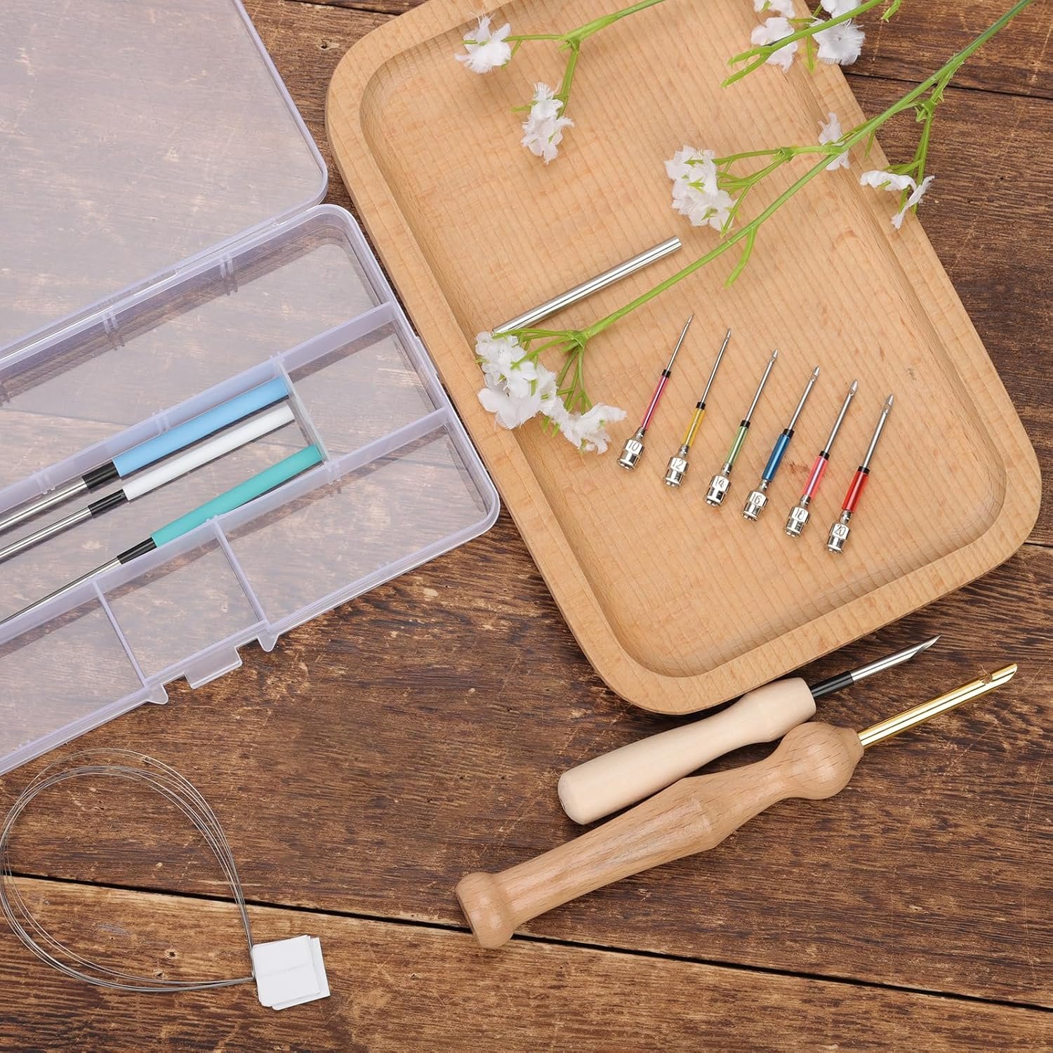 16Pcs Punch Needle Kits, Punch Needle Tool Punch Needle Embroidery Kit Sewing Art Needles with 6 Sizes Bare Needles Punch Needle Heads for Adults Beginner Floss Cross Stitch DIY Craft image number 2