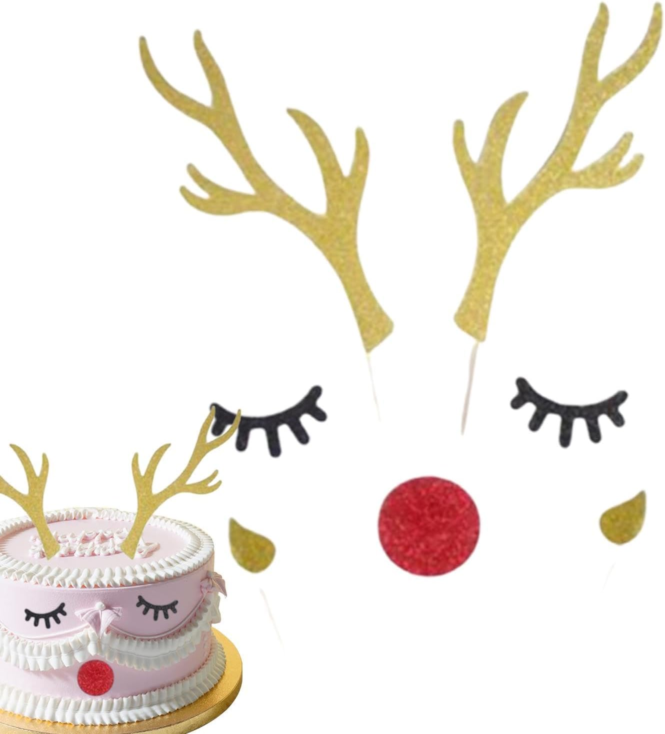 Deer Antler Cake Topper,Cake Topper Cake Decoration Rabbit Ears Antler - Cake Dessert Toppers Cake Decorating Supplies Safe for Wedding Christmas image number 1