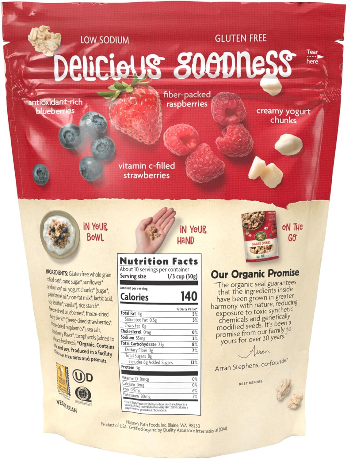 Nature'S Path Organic Gluten-Free Granola Cereal, 11 Ounce, Summer Berries, (Pack of 8) image number 2