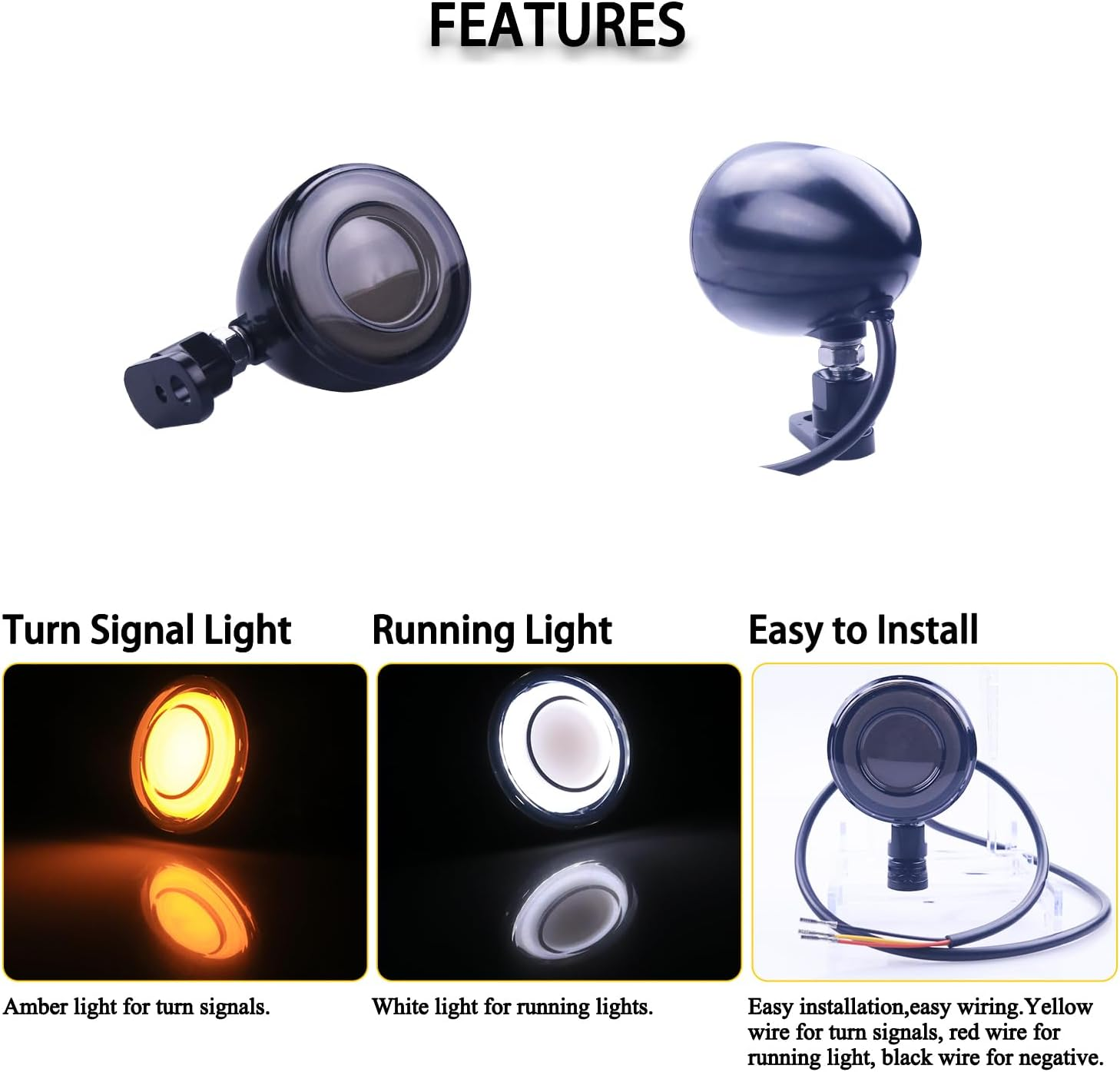 Smoked Motorcycle Switchback Front LED Turn Signals with Relocation Kit Bullet Running Lights Compatible with Dyna Street Glide Softail Harley Sportster 883 1200 Touring Road King 1986-2024 image number 3