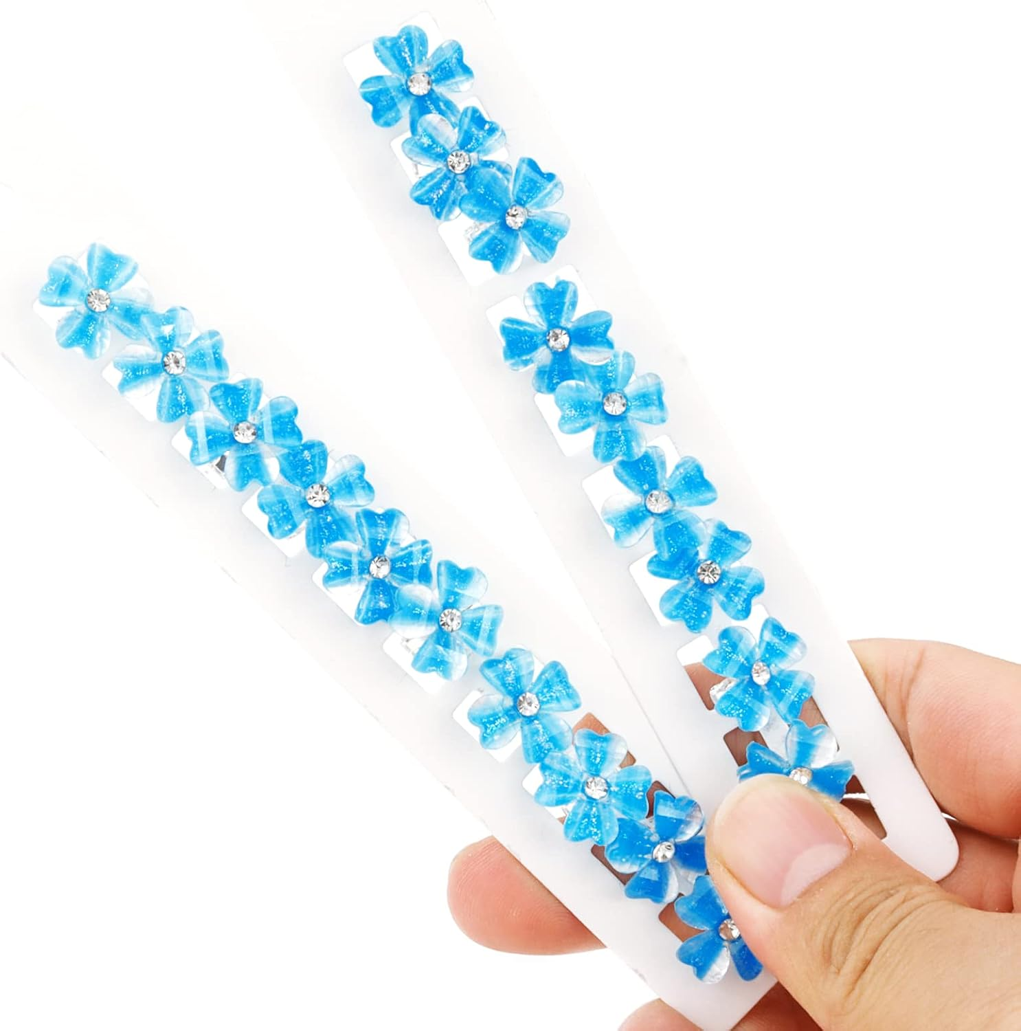 YISSION 20Pcs Mini Blue Flower Hair Clips with Rhinestone Cute Hair Pins Decorative Hair Clips Wedding Hair Barrettes Bridal Hair Accessories for Girls Women - Blue image number 4