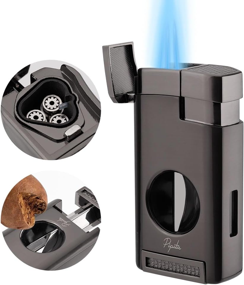 PIPITA Torch Lighter 3 Jet Flame Refillable Butane Gas Lighter with Punch Metal Pocket Lighter (Without Gas) (Dark Grey) image number 5