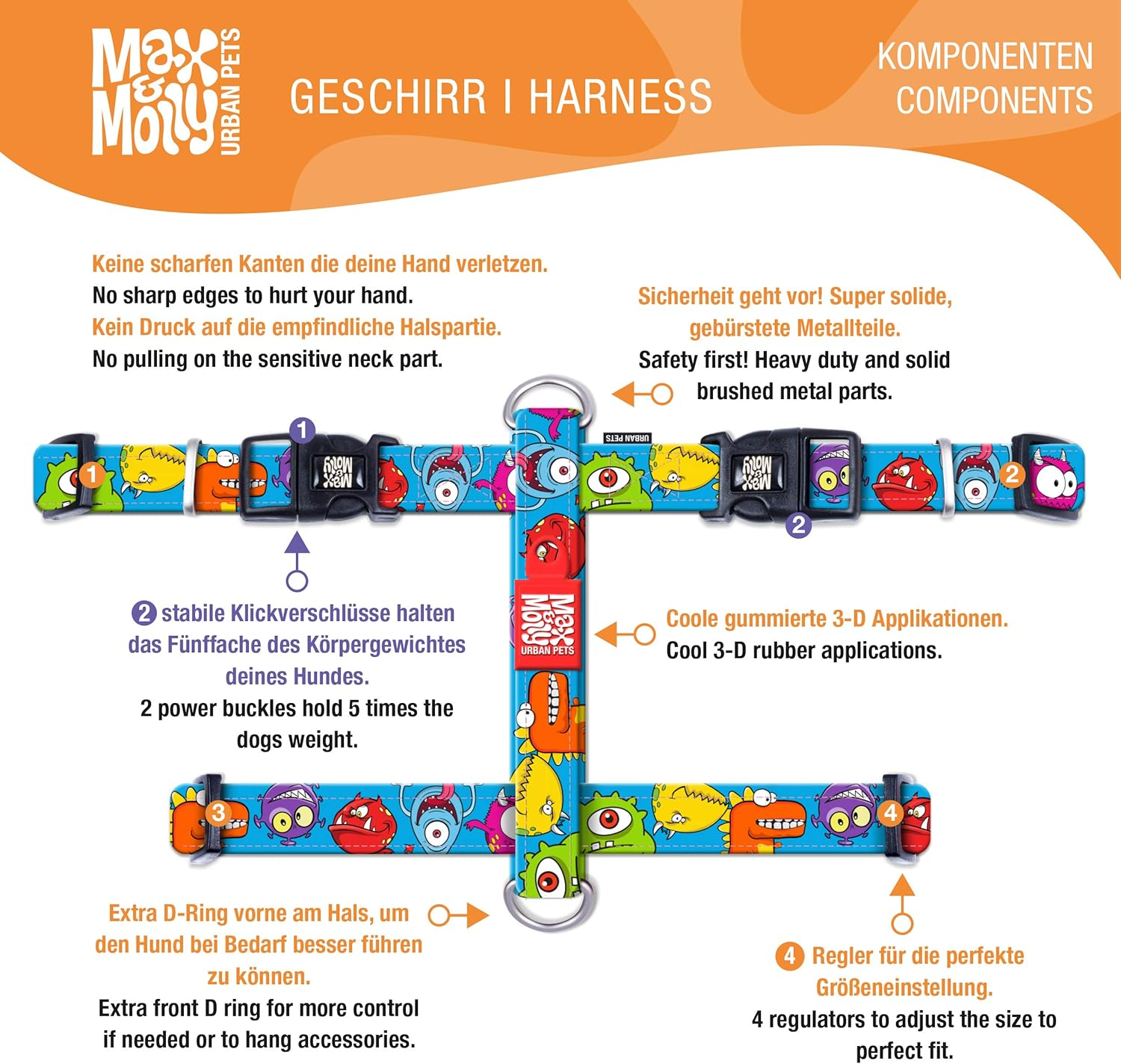 Max & Molly Ducklings 4894512020412 Dog Harness Comfortable Odourless Neoprene Loss Protection Program for Pets Extra Tidy Dog Harness XS 55 G image number 5