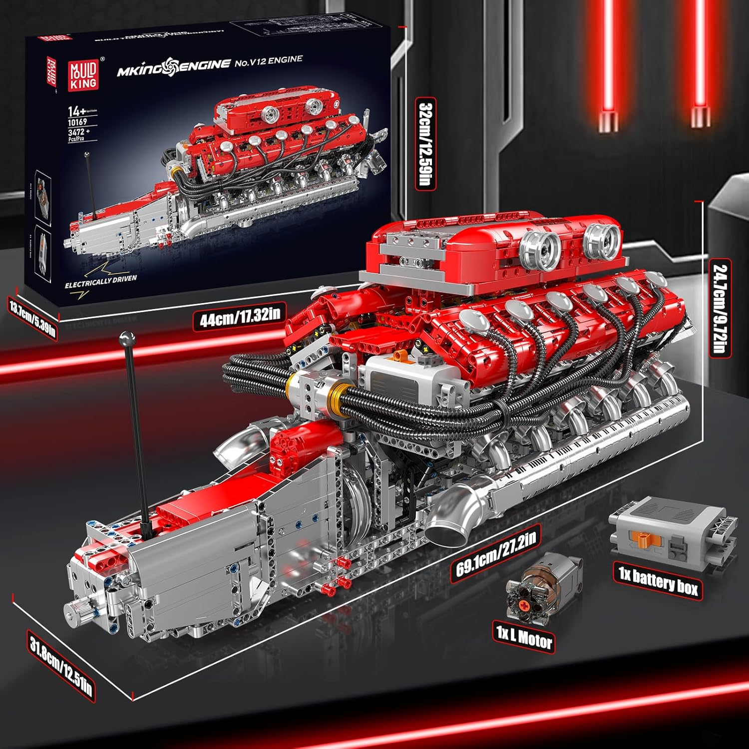 Mould King V12 Engine Building Block Sets, 3472 PCS V12 Engine Building Kits That Works with Motor, Build Your Own 6.5-Liter Engine Model Building Kits, STEM Engine Model for Kids & Adult Age 8+ image number 5