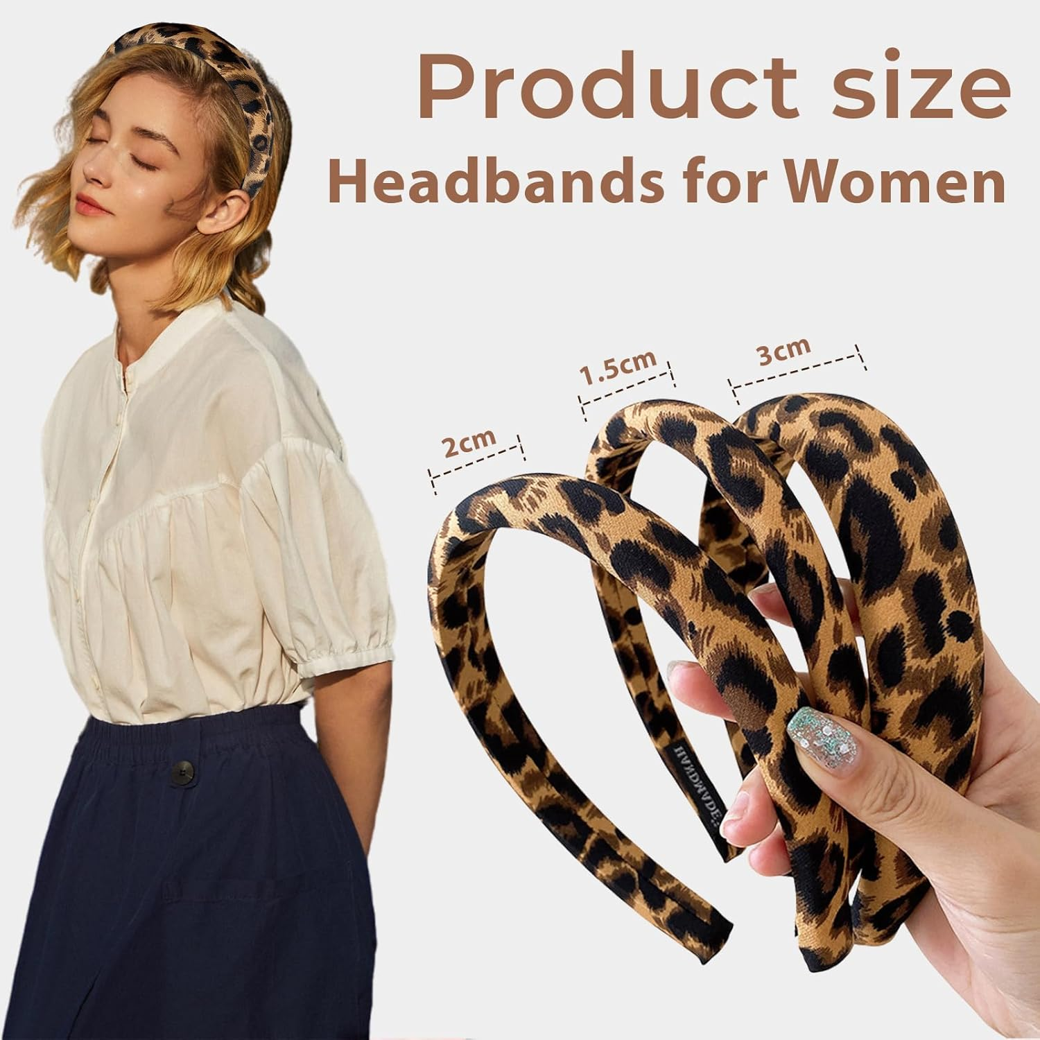 Goiern Pack of 3 Headbands for Women and Girls, Padded Headband, Non-Slip Headband with Leopard Pattern, Comfortable Headbands, Cute Headbands, Hair Accessories image number 5