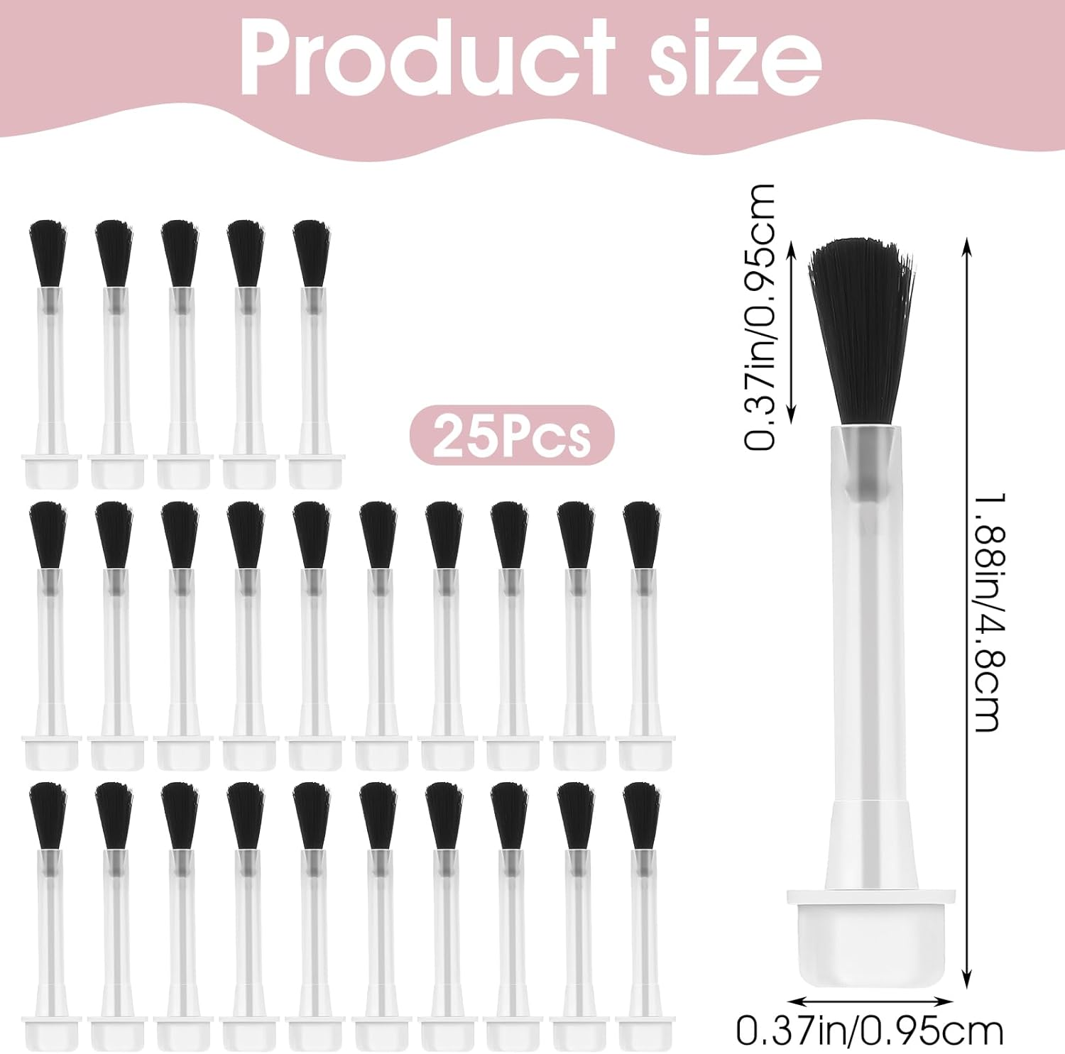 Ptwola Pack of 25 Disposable Replacement Brushes Dipping Powder Nail Art Brush Set with Fine Soft Bristles Nail Polish Brush Set with Handle for Home DIY Salon