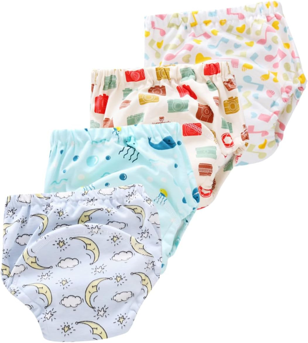 JOINPAYA 4 Pcs Training Pants Nappy Pants Washable Diapers for 12-18 Kg Toddler Breathable Learning Undies 6 Layers of Gauze Size L Moon Pattern image number 4