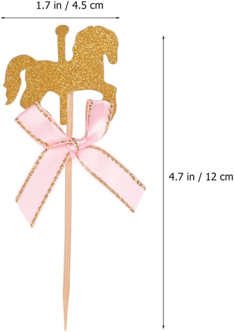 50Pcs Carousel Horse Cupcake Toppers Horse Racing Dessert Picks for Horse Party Decorations Birthday Baby Shower Party Supplies image number 6