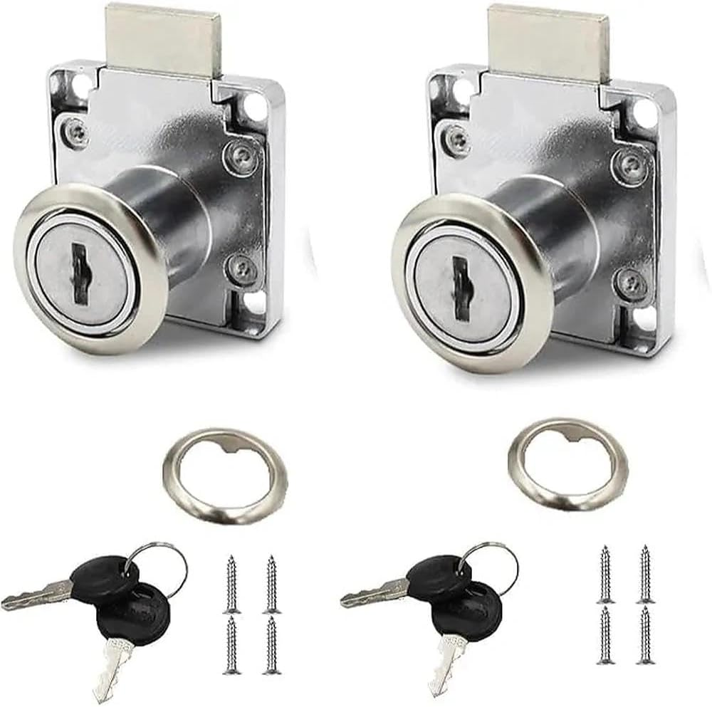 2 Packs of Drawer Locks, Cabinet, Mailbox Locks with Different Keys, 22Mm Cylinder Deadbolt, Desk with 4 Keys, Furniture for Furniture Cabinets, Wardrobes, Desks, Etc.