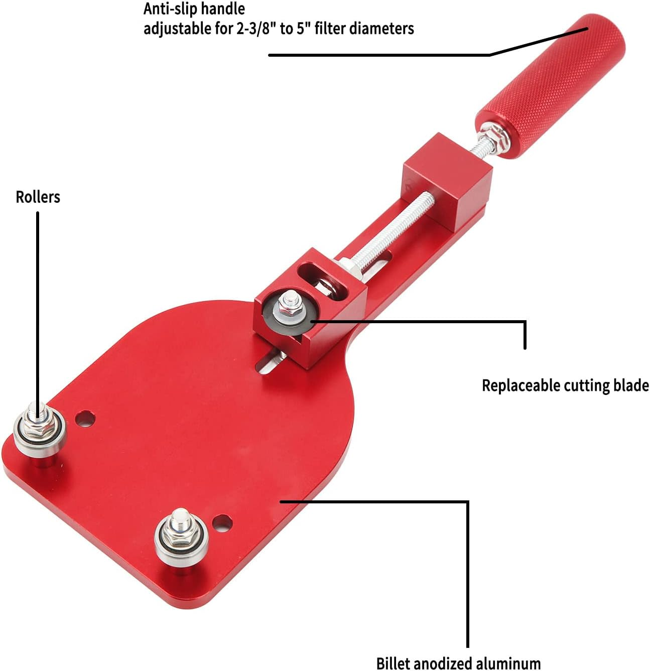 Oil Filter Cutter Tool, Zinc Alloy Universal 77750 Oil Filter Cutter Replace for Filter Cutting Range 2-3/8In to 5In, High Efficiency Oil Filter Crusher with anti Slip Handle (Red) image number 6