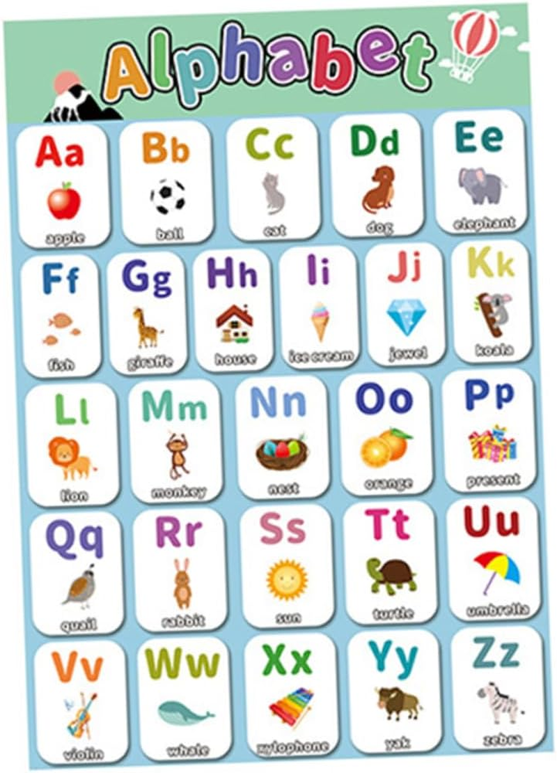 COHEALI Children Early Education Poster Set 4Pcs Preschool Educational Wall Charts for Toddlers Including Alphabet Numbers Farm Animals Waterproof and Reusable 15.7X11In