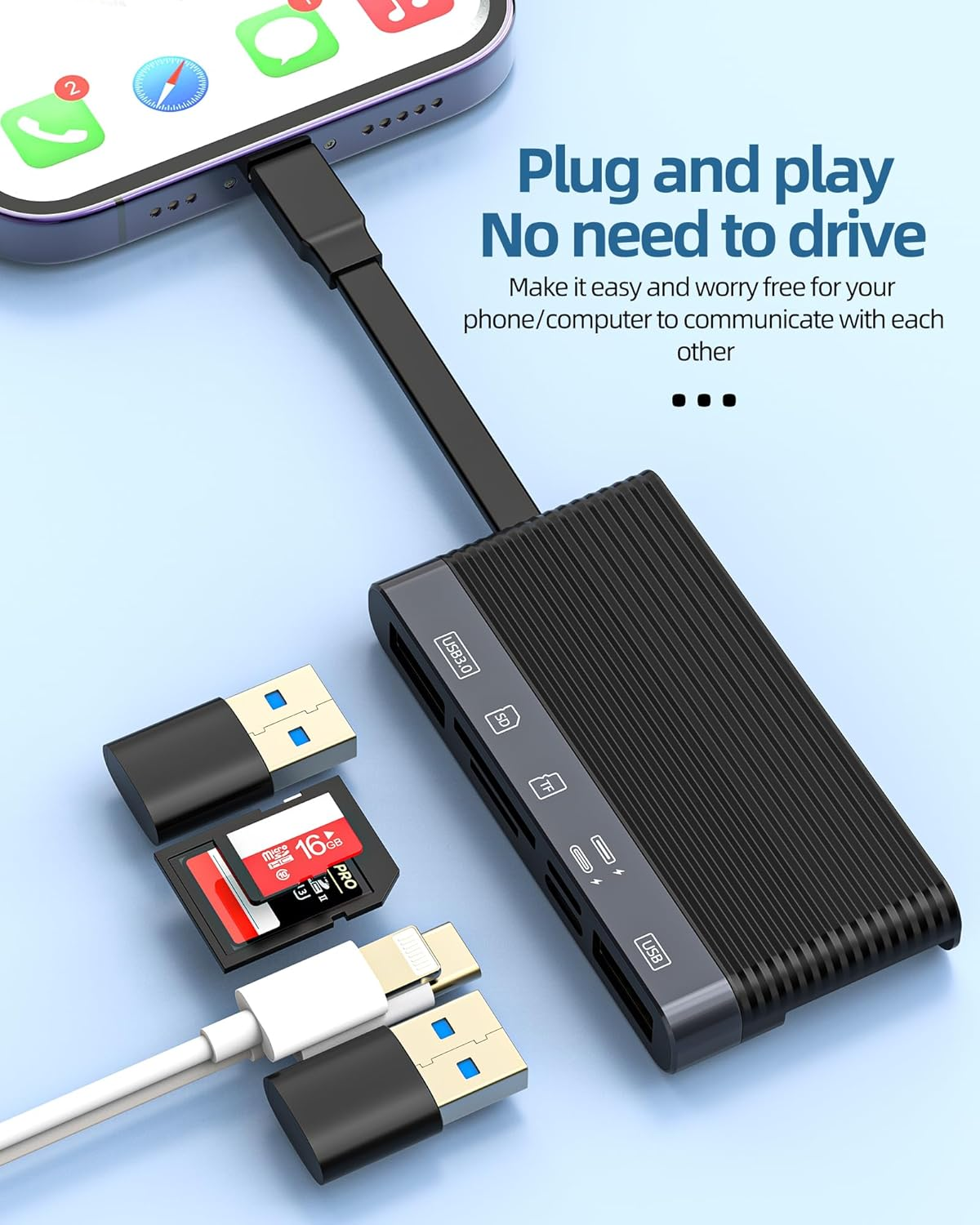 USB C Lightning Docking Station with Multiport Adapter Hub SD Card Reader USB Dongle for Iphone 15 for Apple MFI Certified Compatible for Samsung Charger Cable OTG Camera Memory Flash Drive Converter image number 1