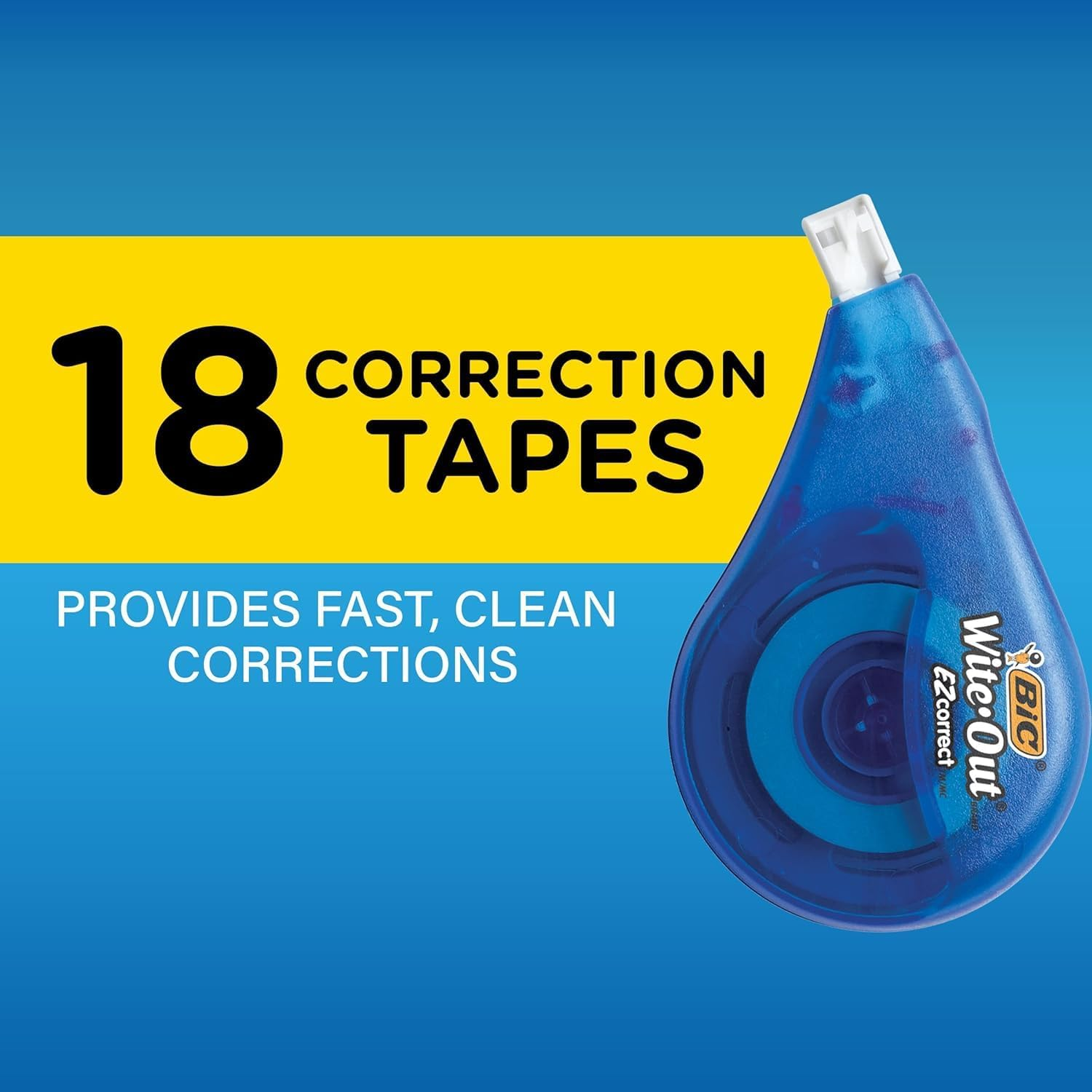 BIC Wite-Out Brand EZ Correct Correction Tape, 19.8 Feet, 18-Count Pack of White Correction Tape, Fast, Clean and Easy to Use Tear-Resistant Tape Office or School Supplies image number 6
