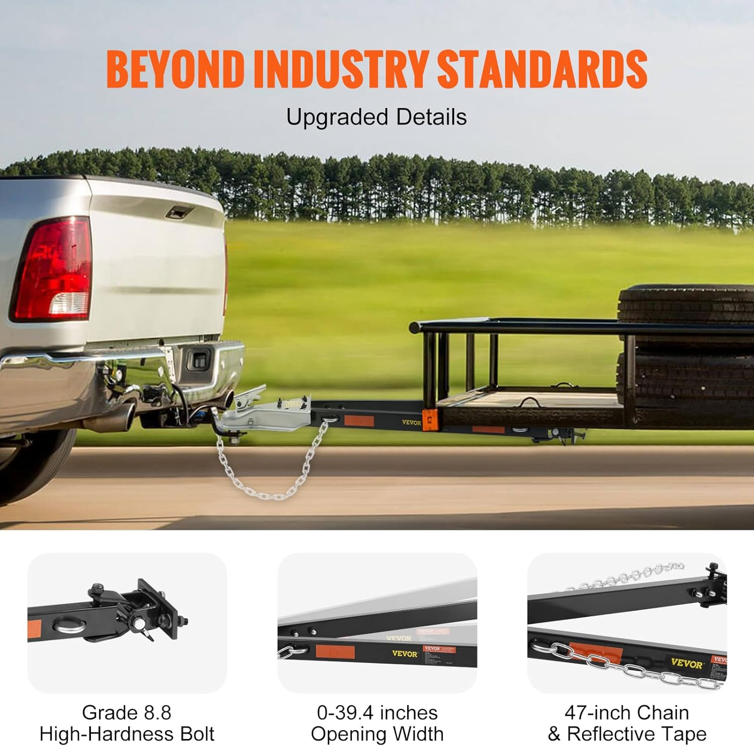 VEVOR Tow Bar, 2495 Kg Towing Capacity with Chains, Powder-Coating Alloy Steel Bumper-Mounted Universal Towing Bar, Coupler Fits 5Cm Ball Hitch, 100 Cm Opening Width, for RV Car Trailer Truck image number 3