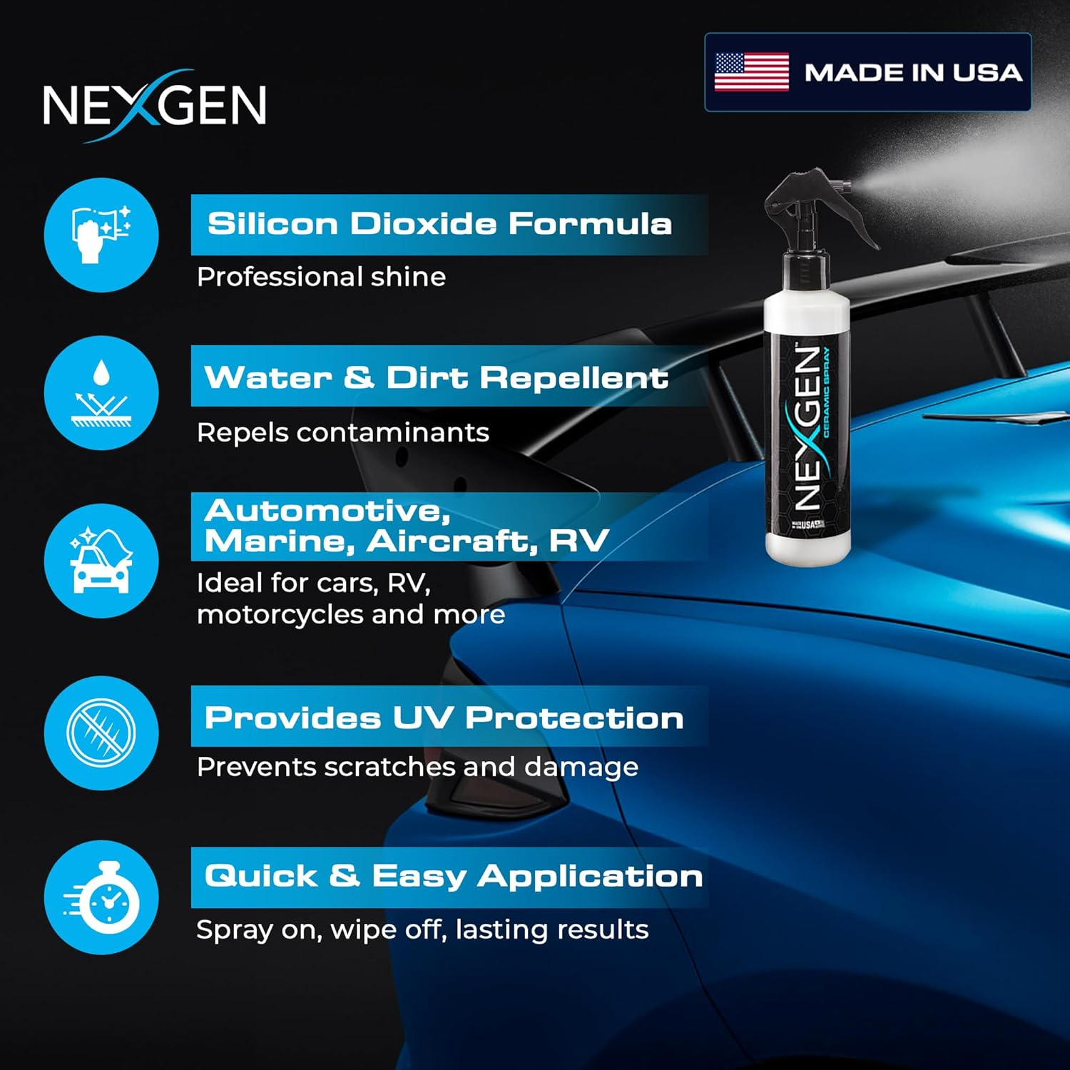 Nexgen Ceramic Spray Silicon Dioxide &mdash; Easy to Apply, Ceramic Coating Spray &mdash; Professional-Grade Protective Sealant Polish for Cars, Rvs, Motorcycles, Boats, and Atvs &mdash; 8Oz Bottle image number 4