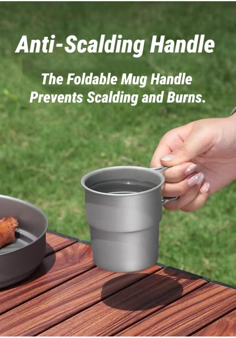 2-Pack 250Ml Titanium Camping Cup with Folding Handle for Hiking Camping Backpacking | Titanium Ultralight Mugs for Coffee, Tea and Drinks image number 6