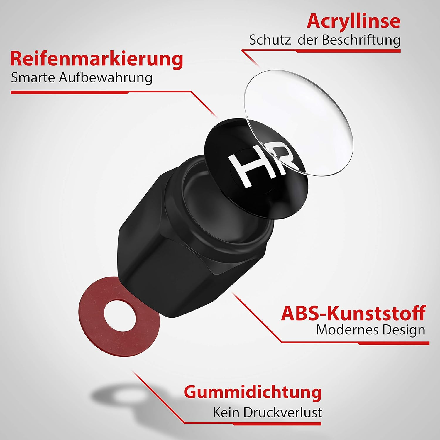 JK Trade&reg; 8 X ABS Plastic Car Valve Caps for Tyre Marking with Integrated Seal for Stored Winter and Summer Tyres, Universal, Car Accessories (Black V1) - Black V1 image number 2