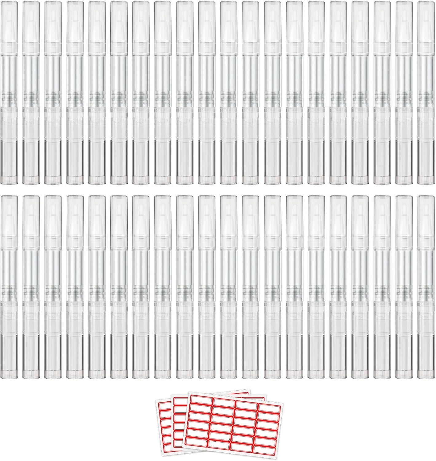 WEBBYBEAR 40 Pieces 3 Ml Cuticle Oil Pen, Empty Nail Oil Pen, Transparent Twist Pens with Brush Tip, Cosmetic Lip Gloss Containers Eyelash Growth Liquid Tube, with 3 Stickers image number 1