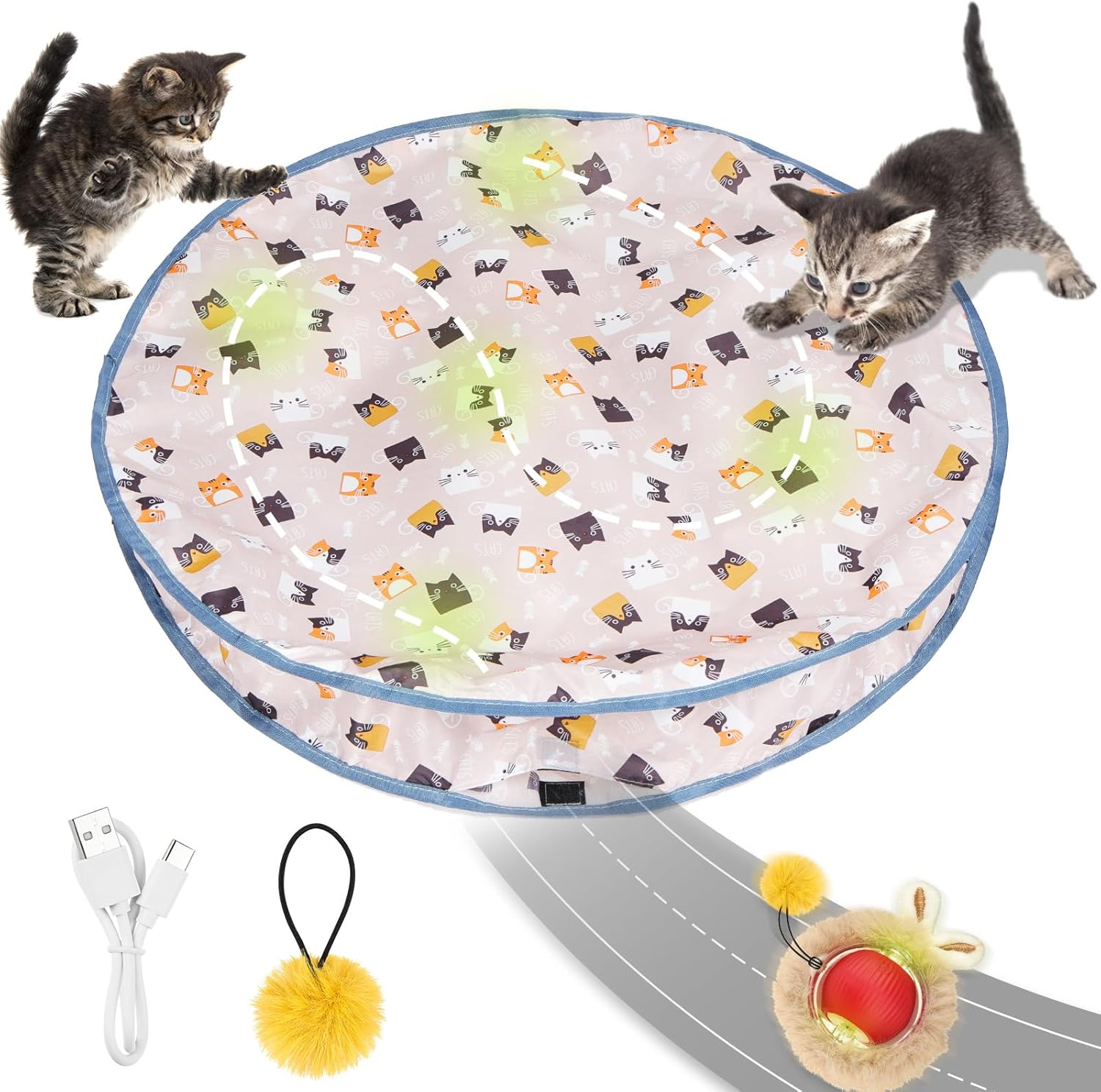 AYESY Cat Toys Ball for Indoor Adult Cats,Interactive Cat Toy, Automatic Random Rolling Ball Kitten Toys with Mat, Rechargeable & Motion Activated, Hide and Seek Game(Round)