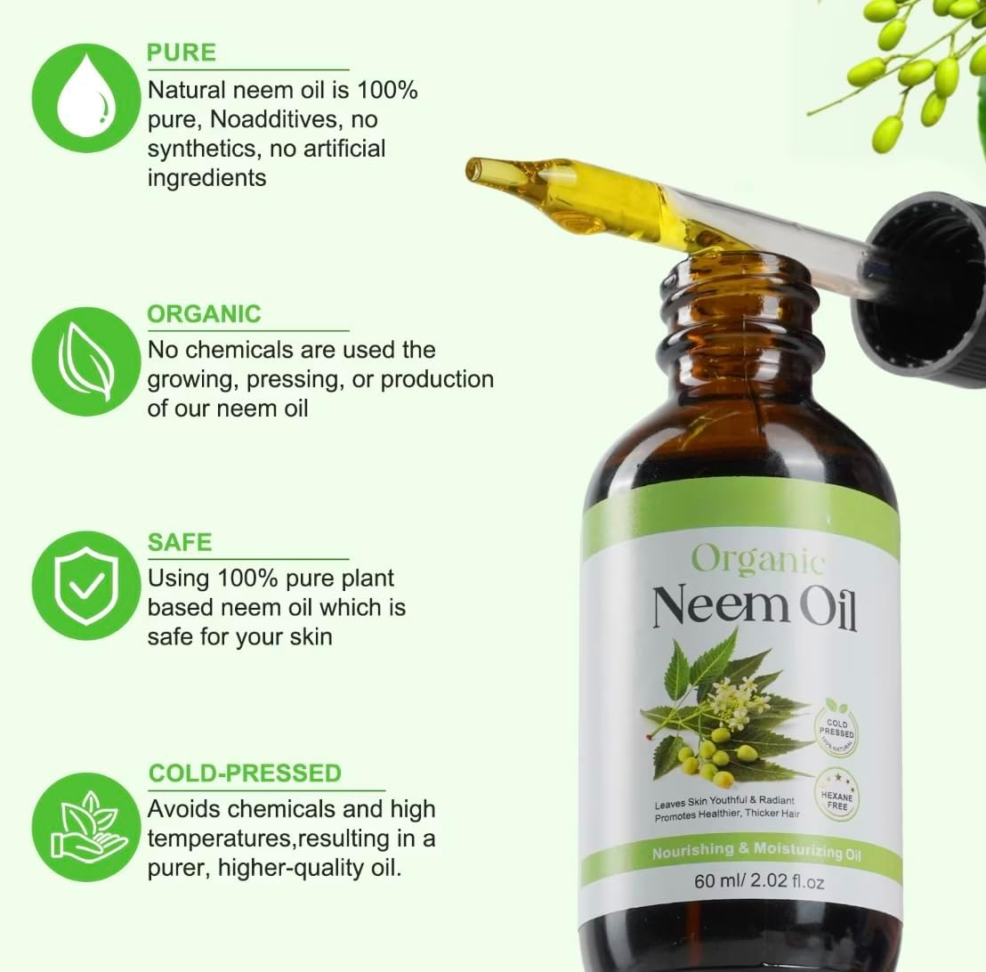 Neem Oil &ndash; Cold-Pressed Botanical Oil for Hair, Scalp & Skin &ndash; Natural, Vegan, Hexane-Free &ndash; 60Ml image number 2