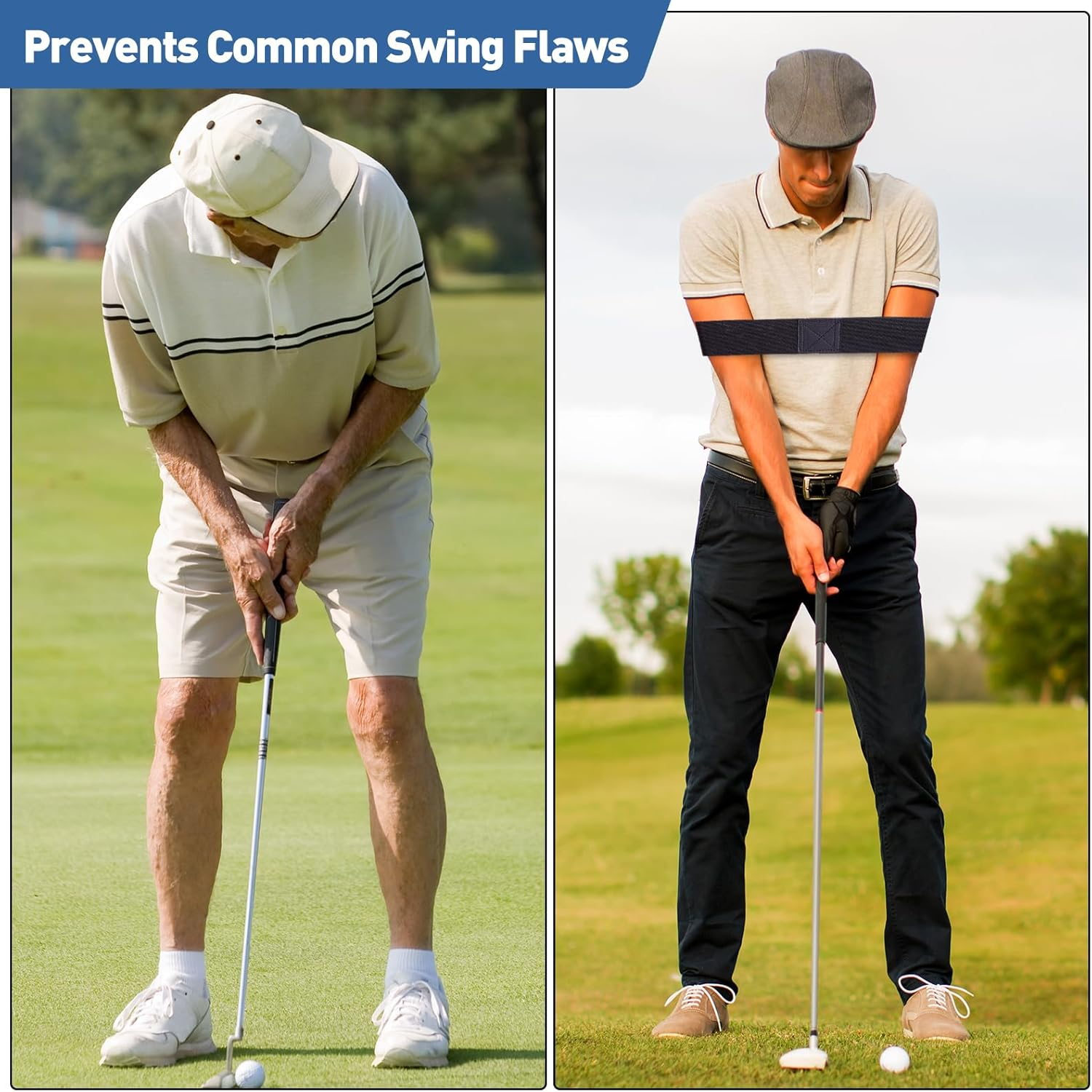 2Pcs Golf Swing Trainer Aid Swing Correcting Arm Band, Golf Swing Training Aid, Black image number 2