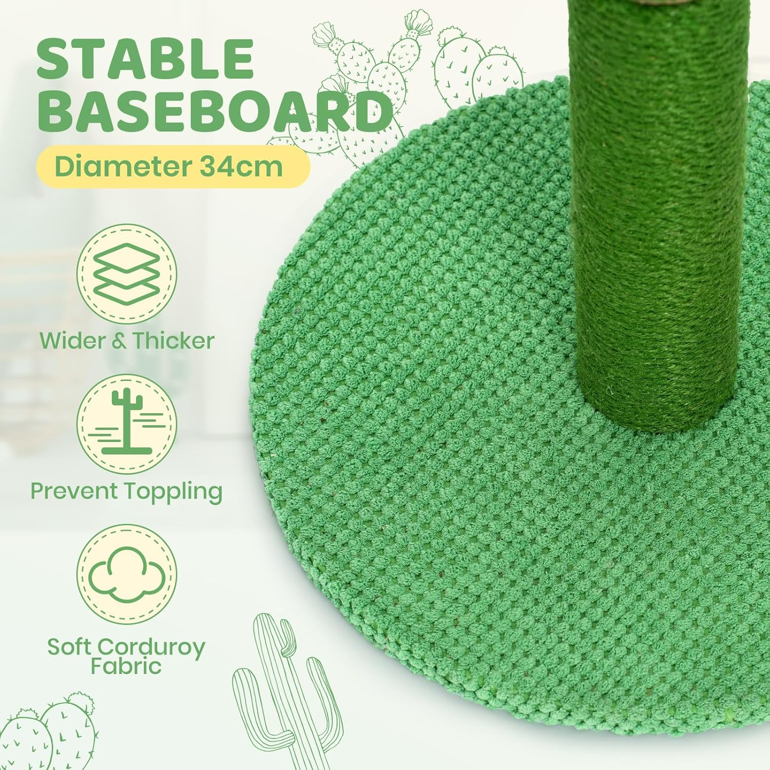 Cat Scratching Post for Indoor Cats - Happy & Polly Cactus Cat Scratch Post in Jute Rope - 50Cm Cat Scratcher with Stable Base for Kittens and Adult Cats image number 2