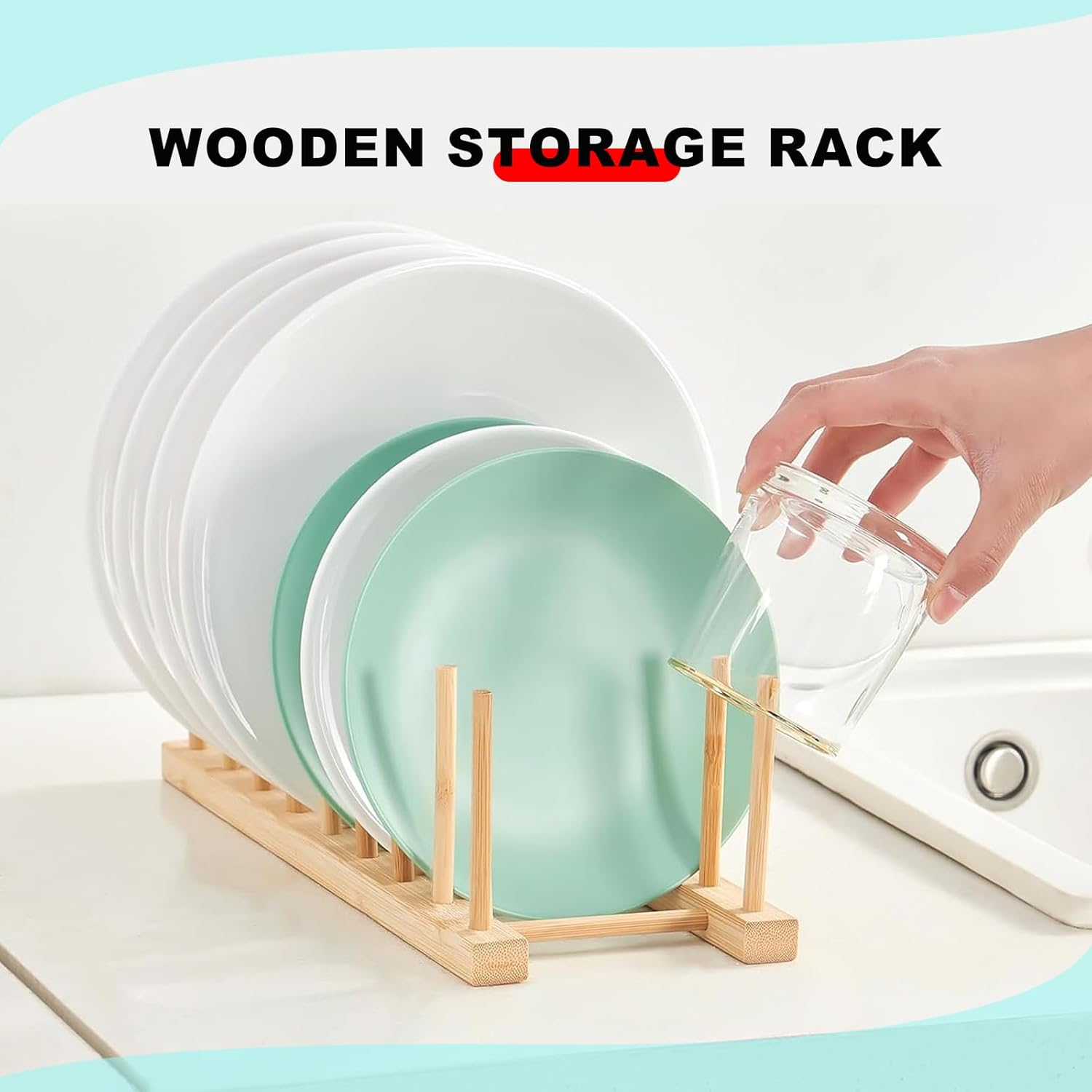 3 Set Natural Bamboo Dish Drying Rack Pot Lid Holder Bamboo Plate Dish Rack Kitchen Cabinet Organizer Multifunctional Rack for Books/Tablet/Cup/Keyboard/Cutting Board image number 1