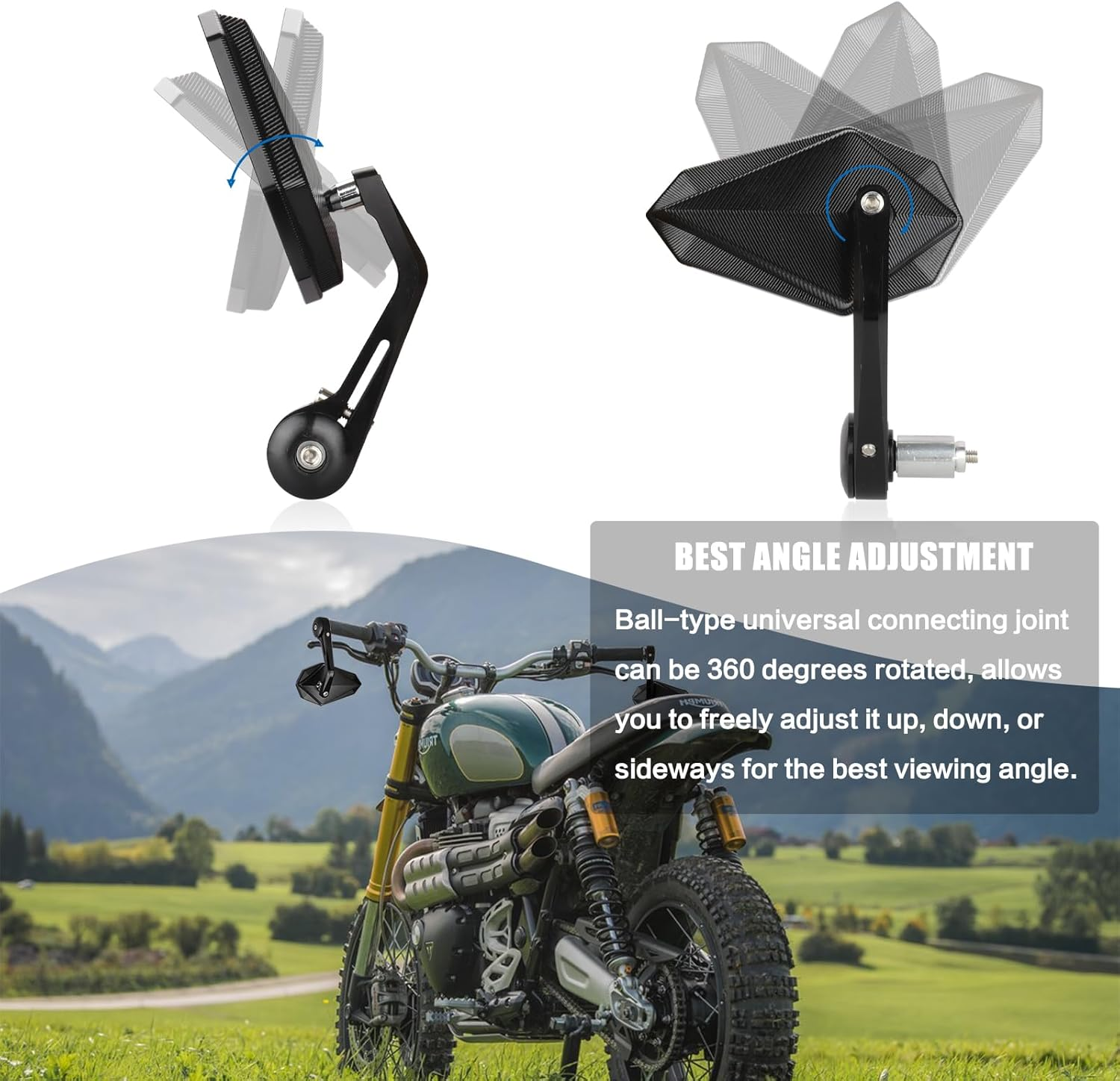 LKV Motorcycle Bar End Mirrors 7/8" 22Mm - Anti-Blue Motorcycle Side Rearview Mirrors 360 Degrees CNC Aluminum Alloy Handlebars Mirror for Kawasaki Yamaha Honda ATV Dirt Bike - Black/Silver image number 2