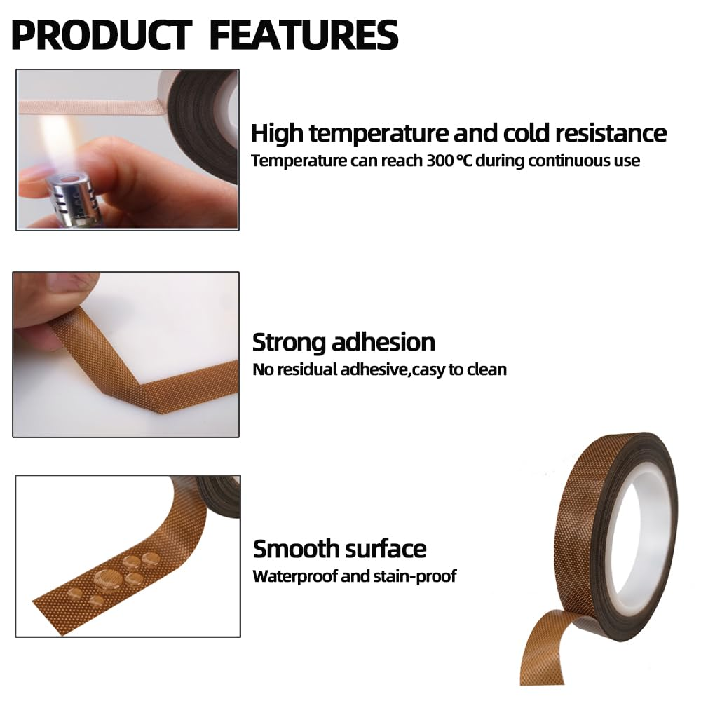 Skycabin 10Mmx10M PTFE Fabric Tape Cotated Fiberglass Teflon Tape Adhesive Teflon Tapes Heat Resistant to 300℃ for Vacuum Sealers,Hand Impulse Sealers Fits Foodsaver, Seal a Meal, Weston, Cabella image number 1