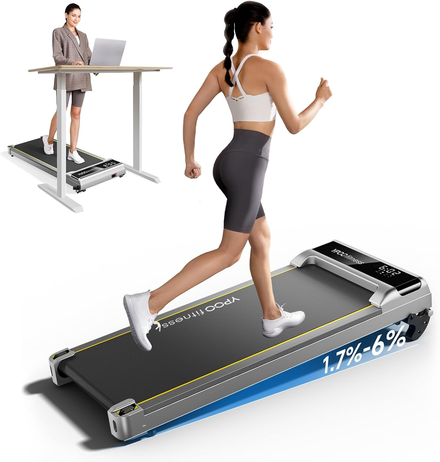 YPOO Walking Pad with Incline up to 6%, Treadmill for Home with LED Display, 136KG Portable Installation-Free under Desk Treadmill with APP, Easy to Store Running Walking Machine image number 6