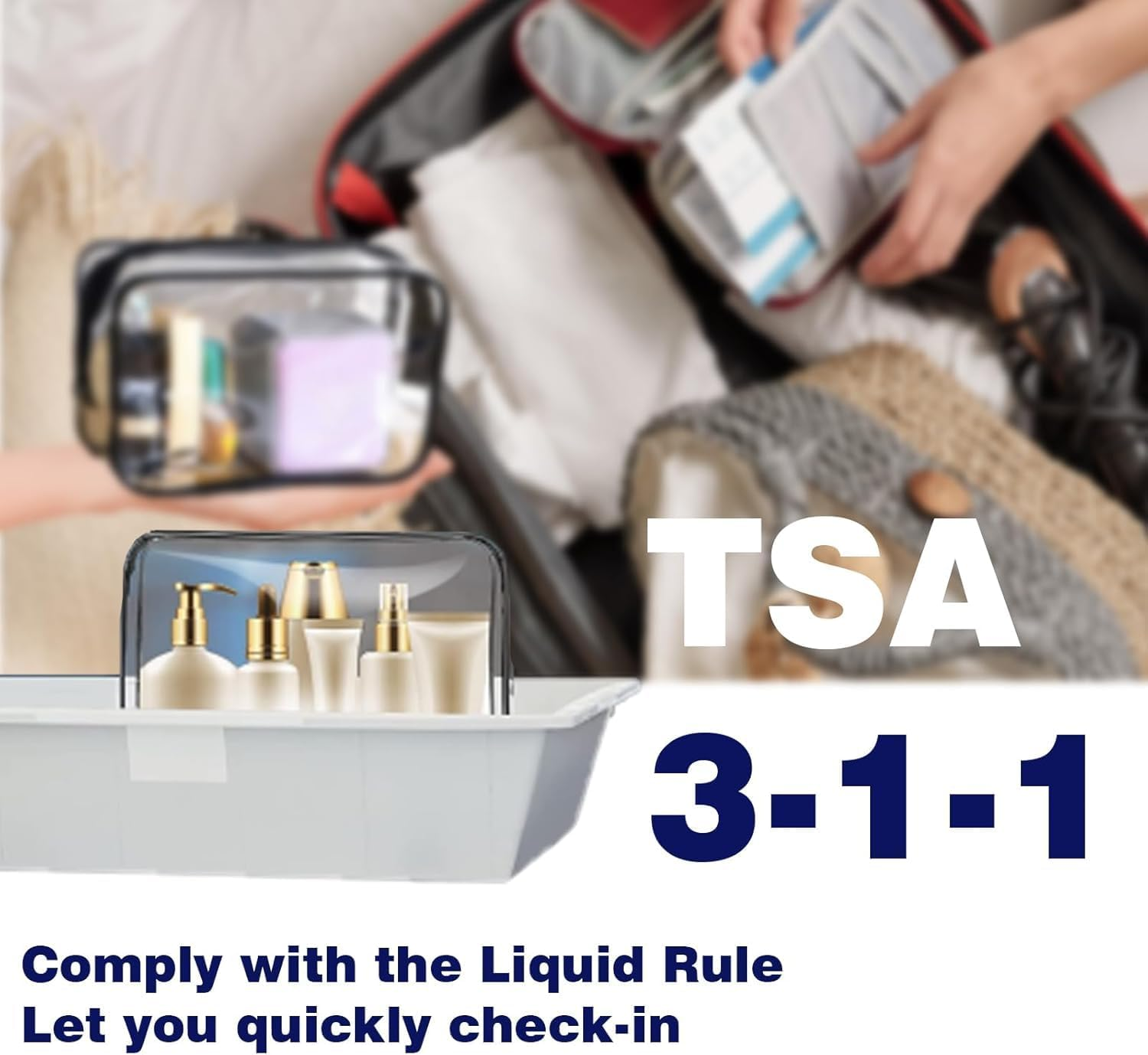 4 Pack Clear Waterproof Toiletry Bags with Zippers for Travel, Beach Vacation & Bathroom (Black)