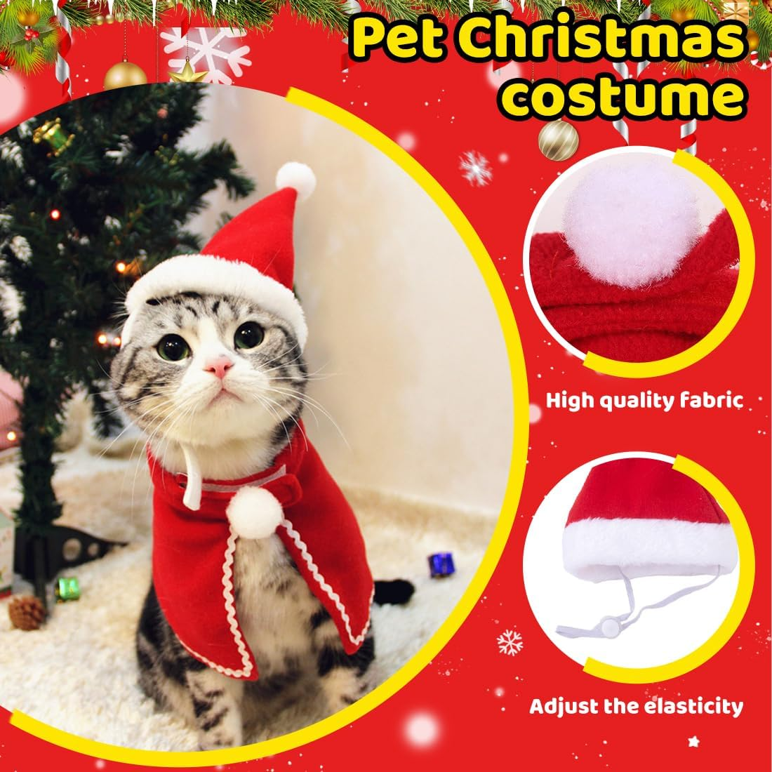 GXGM Clothes for Pets, Santa Claus, Pet Christmas Costume, Cat Dog Christmas Costume, Christmas Pet Clothing, for New Year Christmas Party, Cute Cats and Dogs Costume (B)
