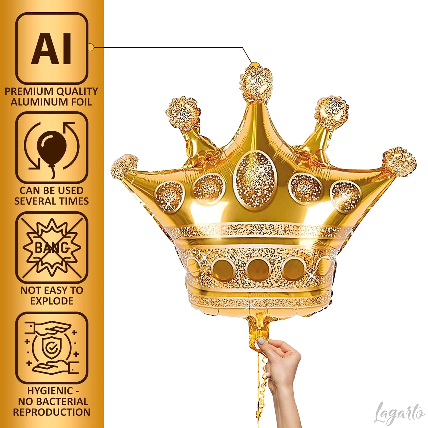 3 Pcs Crown Balloons Gold Foil - Crown Shape Balloons Halloween Decoration Foil Christmas Balloons - Anniversary Balloons Princess Birthday Decorations Happy Birthday Balloon Party Supplies LIGHTNIN