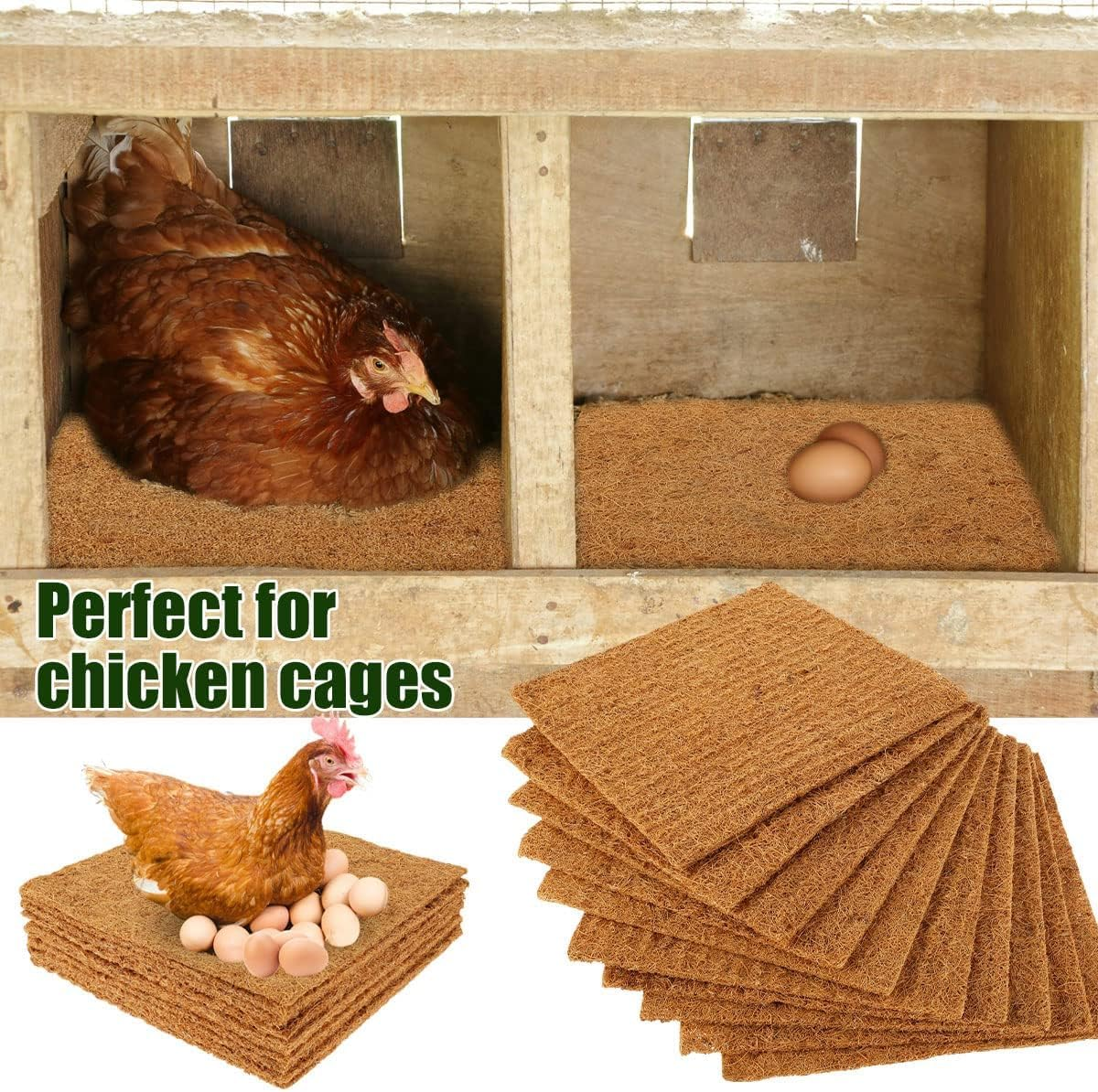Chicken Nesting Pads Reusable Hens Nest Bedding Mats Natural Coconut Palm Hens Nesting Pad 30 * 30Cm Multifunctional Chicken Nesting Box Liners for Hen Laying Eggs (10)
