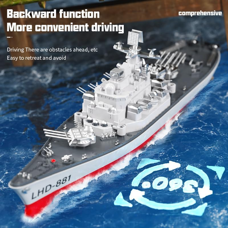 23.6" Inch Remote Controlled Warship Battleship10Km/H 4WD 2.4G RC Controlled Ship 1:390 Scale on Water Lakes Pools Exhibits Models image number 4