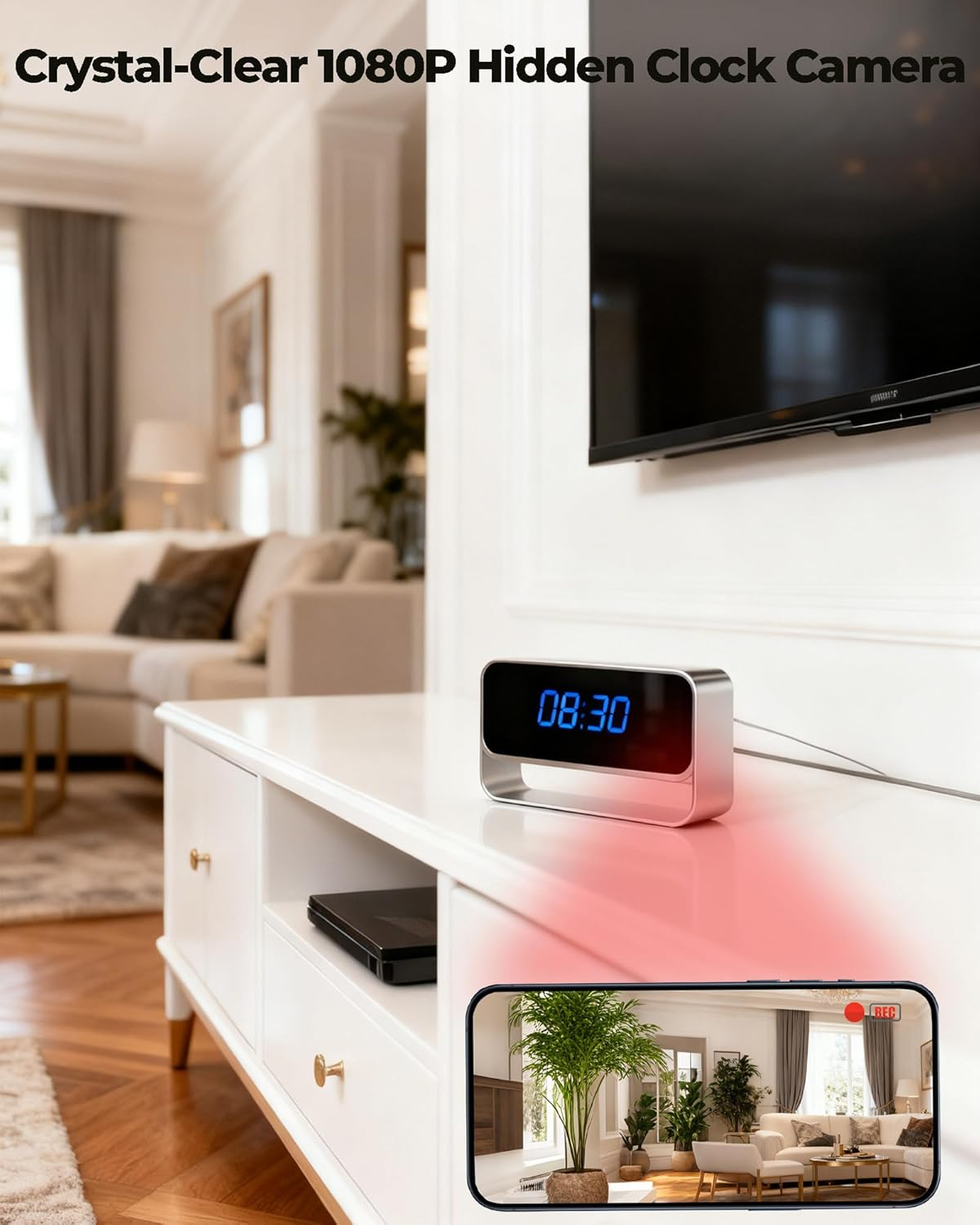HD 1080P Wifi Spy Camera Clock for Home, Wireless Hidden Camera Office, Indoor Surveillance Nanny Cam with Motion Detection/Night Vision image number 3