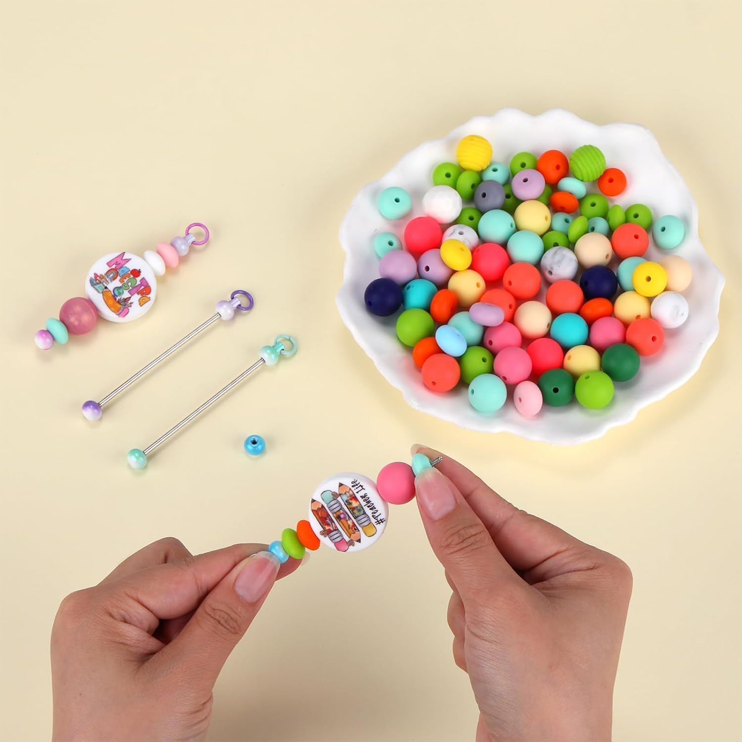 Taicols 30 Pcs Beadable Keychain Bars Beadable Blanks DIY Bead Kit Accessories Metal Bead Keychain Bar Link Detachable Key Chain for DIY Craft Making Gift Accessories image number 2