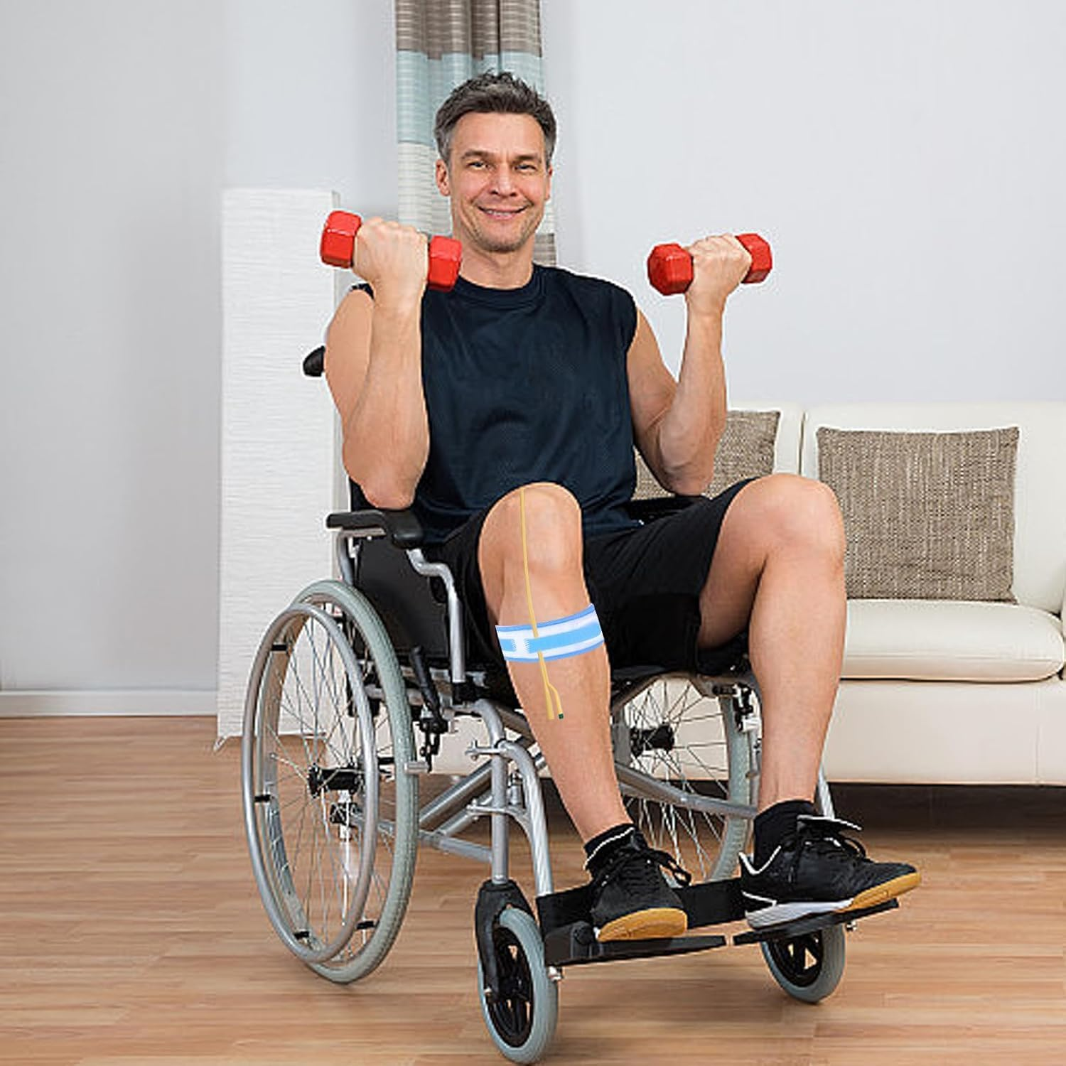 Catheter Stabilization Device (2Pcs) - Elastic Anti-Slip Leg Strap for Foley Catheter & Urinary Drainage Bags | Skin-Friendly Stabilizing Holder for Men/Women | 23.6"X2" Day & Night Use (Blue) image number 5