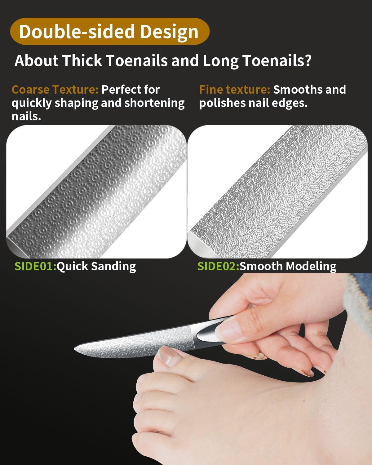 EBEWANLI Curved Nail File, Toenail File for Thick Toenails, 4.9Inch Double Sided Metal Nail File, Stainless Steels Toe Nail Files for Thick Nails, Heavy Duty Fingernail File for Men and Woman image number 3