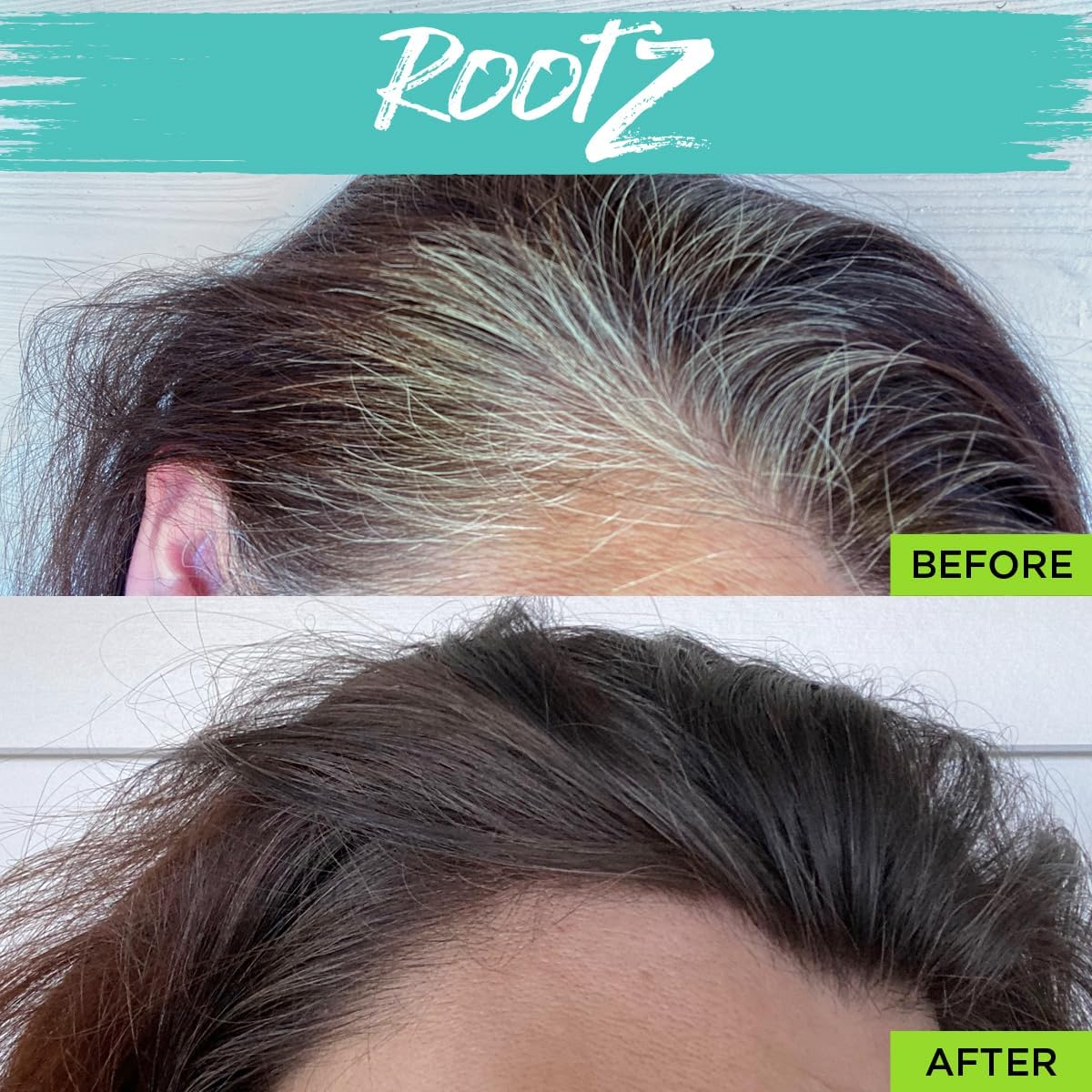 New! Rootz Grey Root Cover up Dark Brown Touch up for Grey Roots. Shape and Thicken Eyebrows Too. Unique Dual Action Brush - One Product - Two Uses image number 3