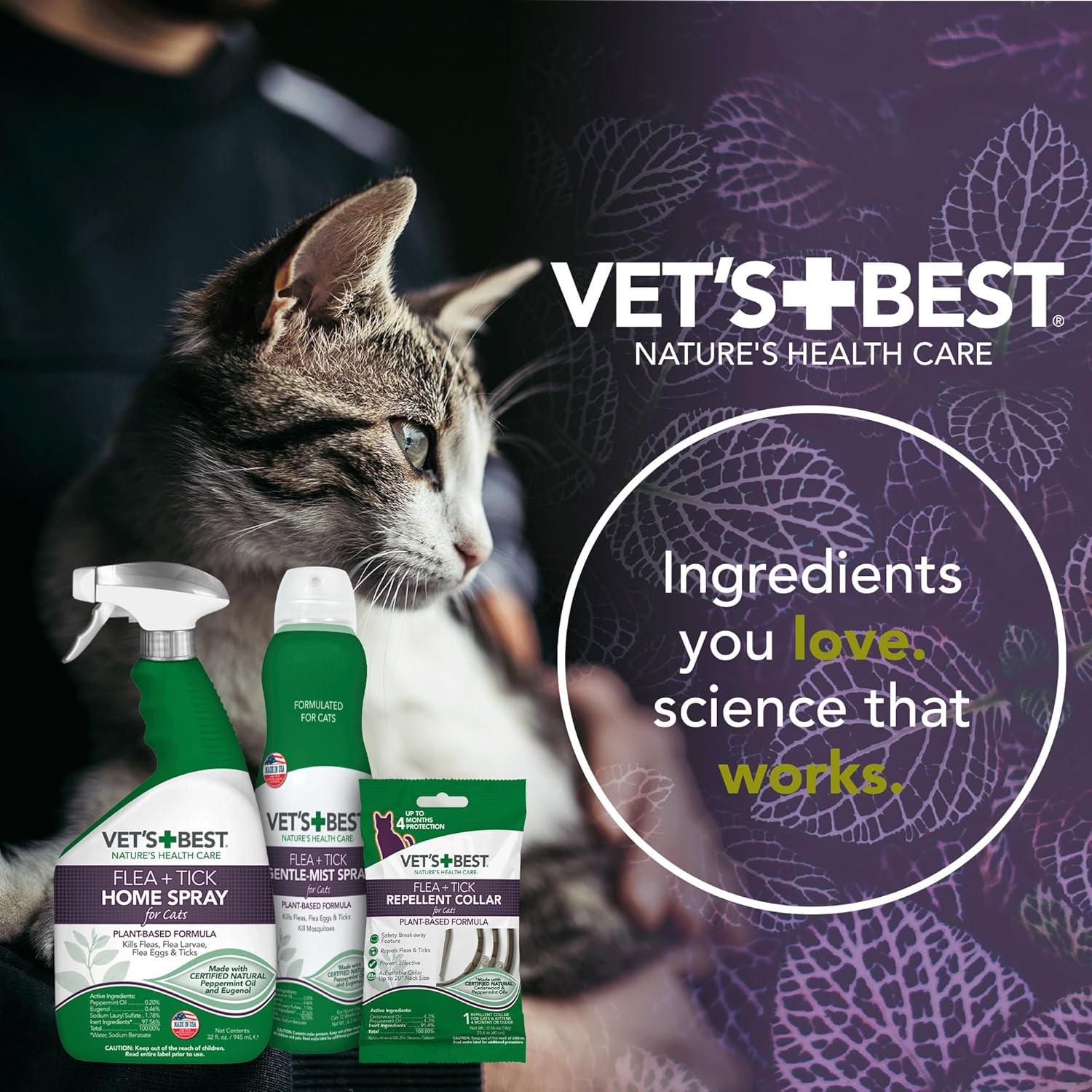 Vet'S Best Natural Flea and Tick Spray for Cats and Home &ndash; Plant-Based Pest Control with Certified Essential Oils &ndash; Safe Indoor Flea Treatment for Cat Households &ndash; 96 Oz Refill Bottle &ndash; Made in USA image number 4