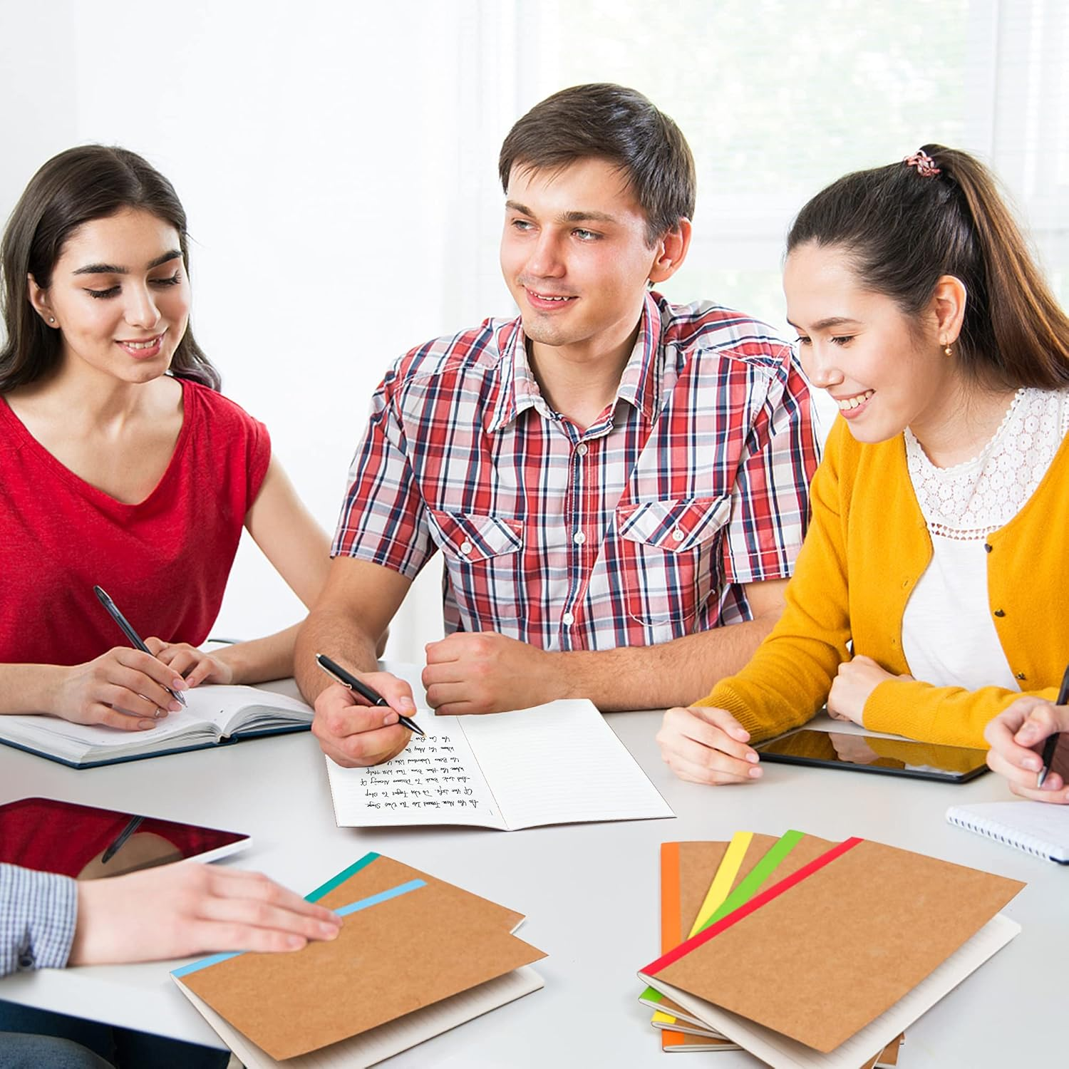 Feela 8 Pack Composition Notebooks Bulk, Kraft Cover Lined Blank College Ruled Composition Travel Journals with Rainbow Spines for Women Students Business, 60 Pages, 8.3&rdquo;X 5.5&rdquo;, A5, 8 Colors image number 1