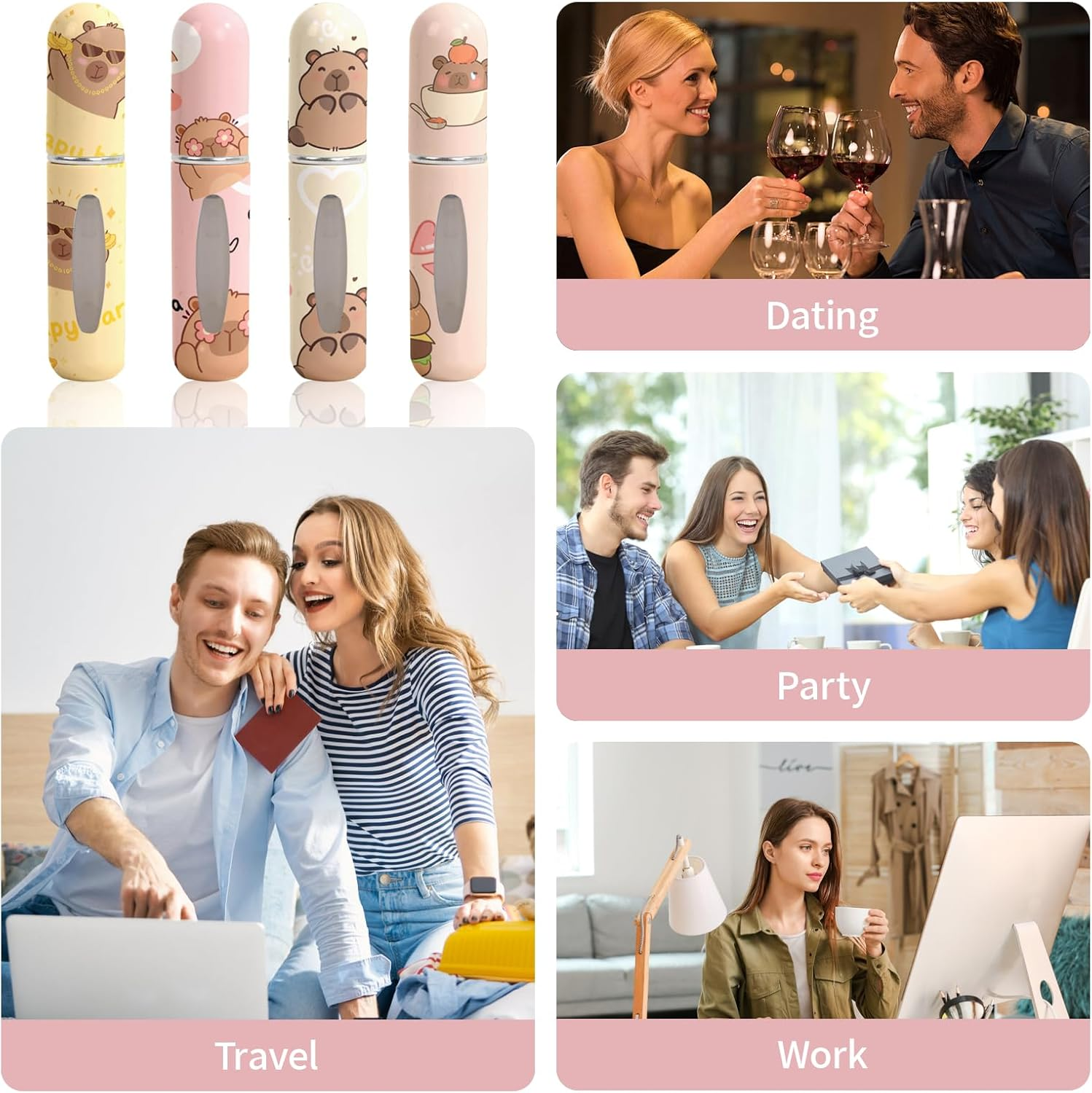 BRITIVIVE 5 Ml Perfume Atomiser, Pack of 4, Travel Perfume Bottle, Capybara Mini Perfume Bottle, Refillable, Travel Perfume Atomiser for Air Travel, Holiday, Camping, Business image number 6