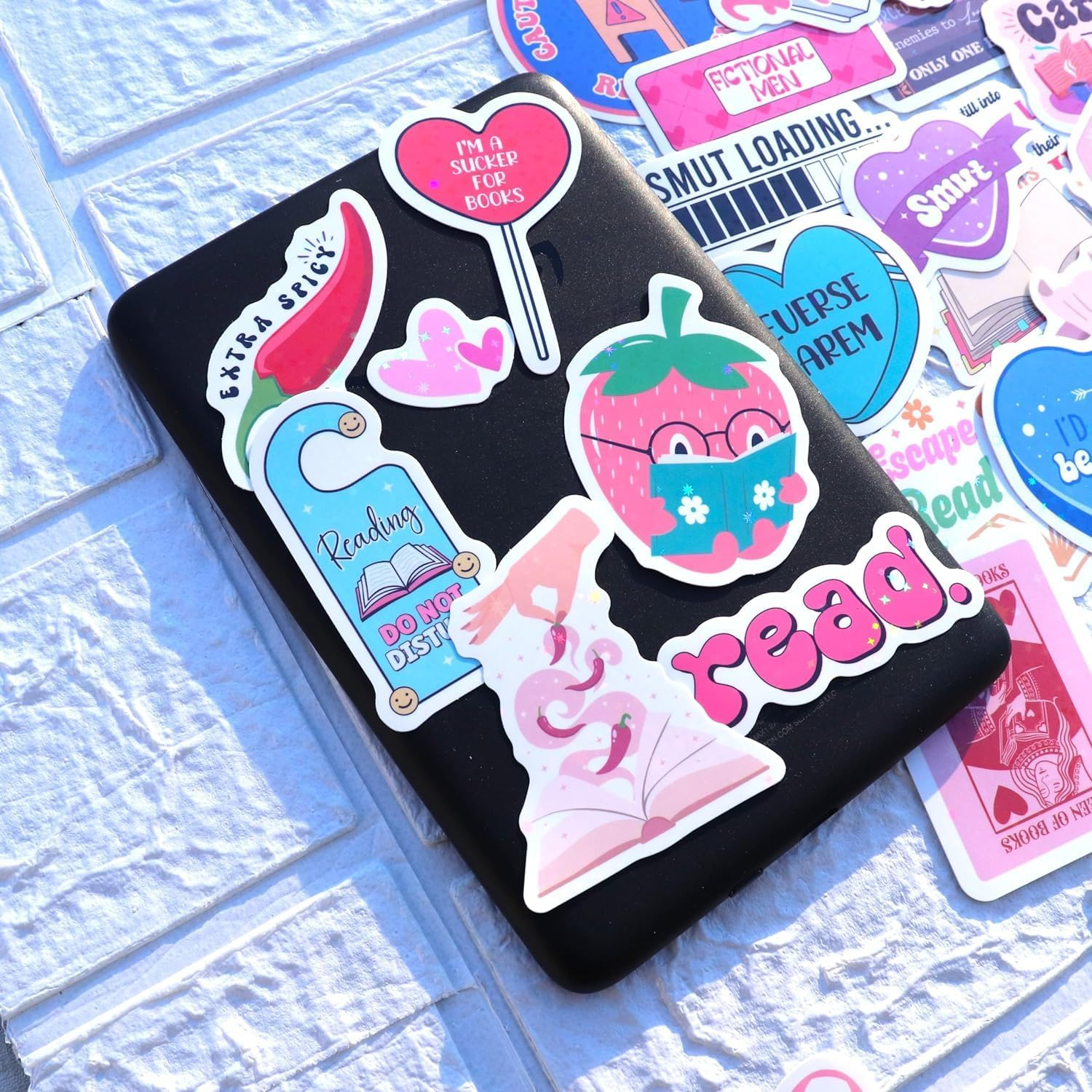 126 PCS Book Stickers for Kindle, Bookish Stickers for Readers Adult Spicy Booktok Vinyl Decals for Laptop IPAD Ebook Reader Water Bottle Girls Holographic Waterproof Romance image number 6