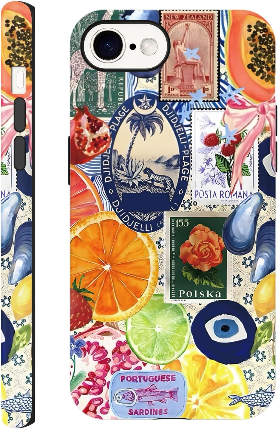 Yirlbey Mobile Phone Case for Iphone 16E Case 6.1 Inches, Aesthetic Summer Collage Fruit Pattern Design for Girls Protective Case Dual Layer Shockproof Soft Colourful Silicone TPU Bumper Case, Retro image number 4